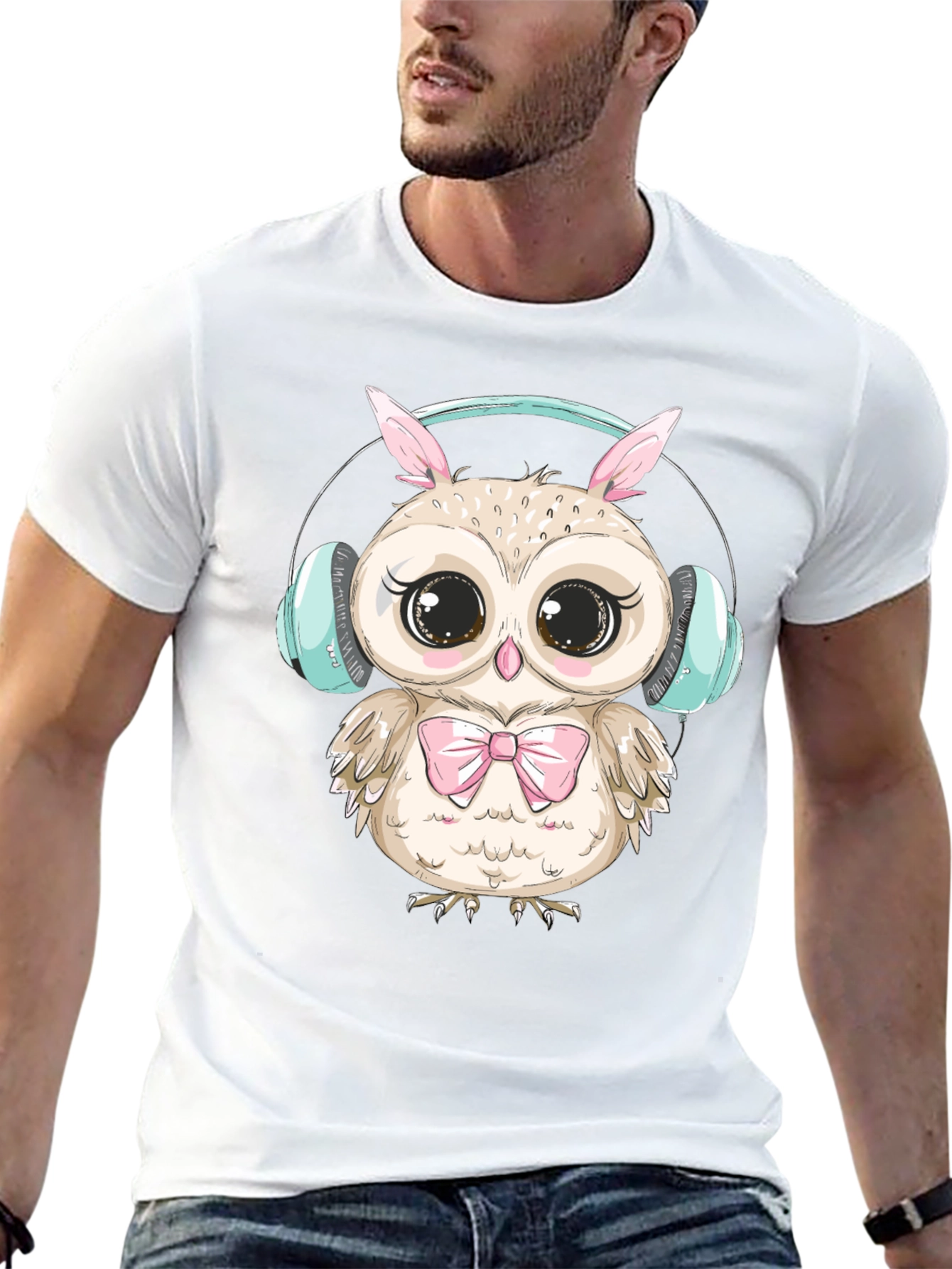 Cute Owl with Headphones Graphic Tee