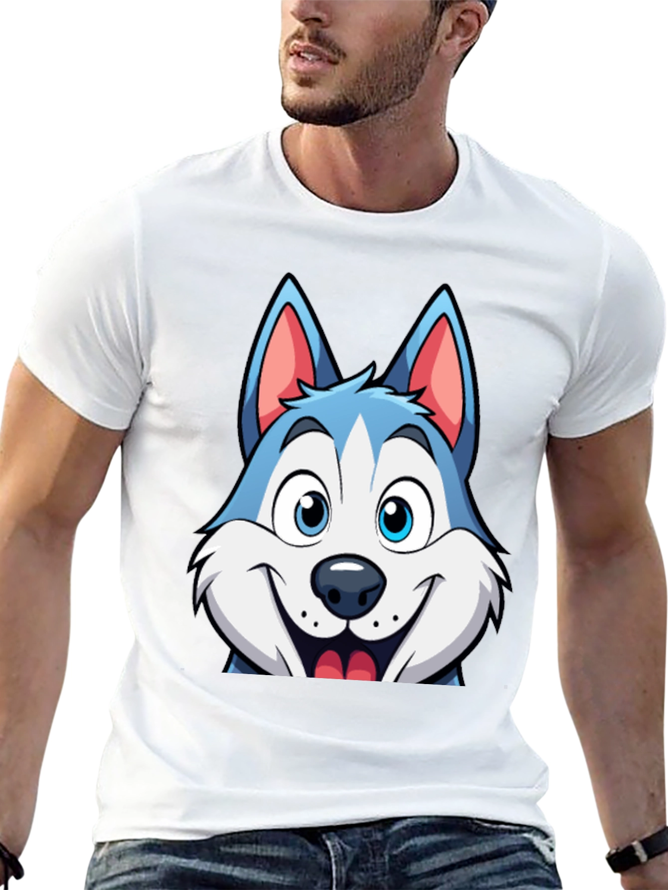 Cartoon Husky Graphic Tee - Soft Cotton Blend