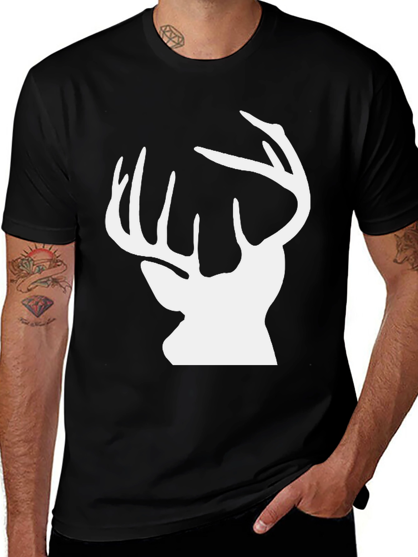 Deer Silhouette Graphic Tee - Black