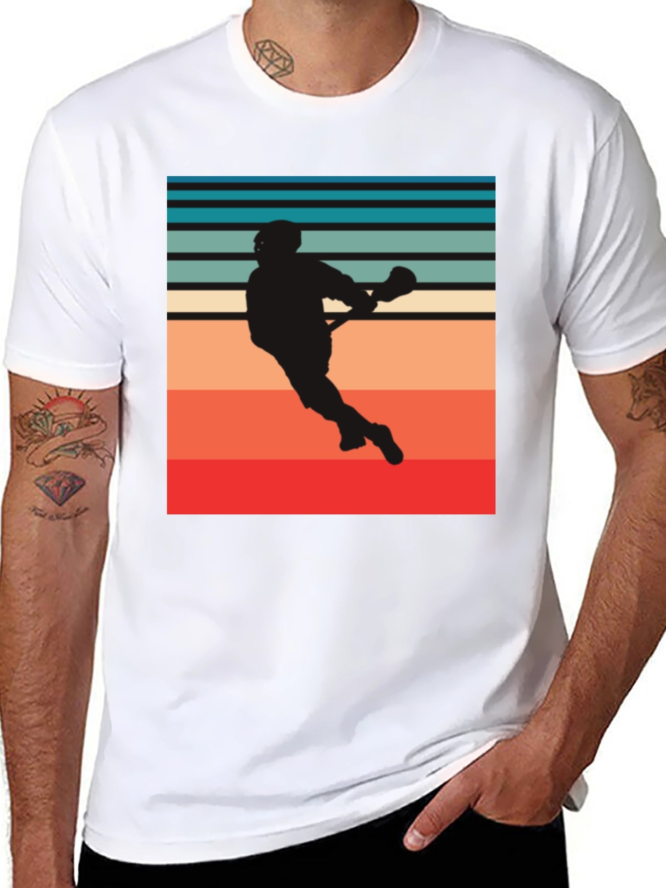 Lacrosse Player Silhouette Retro Style Graphic Tee