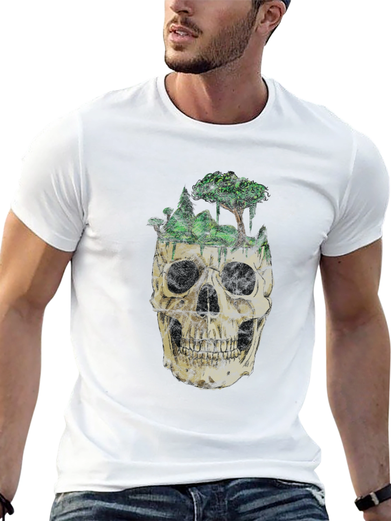 Skull & Nature Graphic T-Shirt - Unique Design