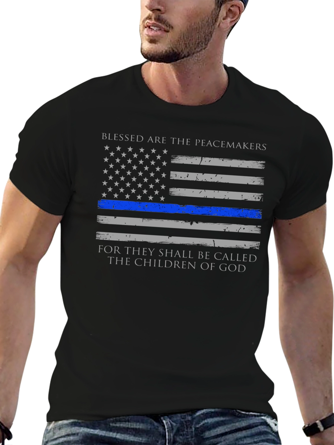 Blessed are the Peacemakers Thin Blue Line T-Shirt