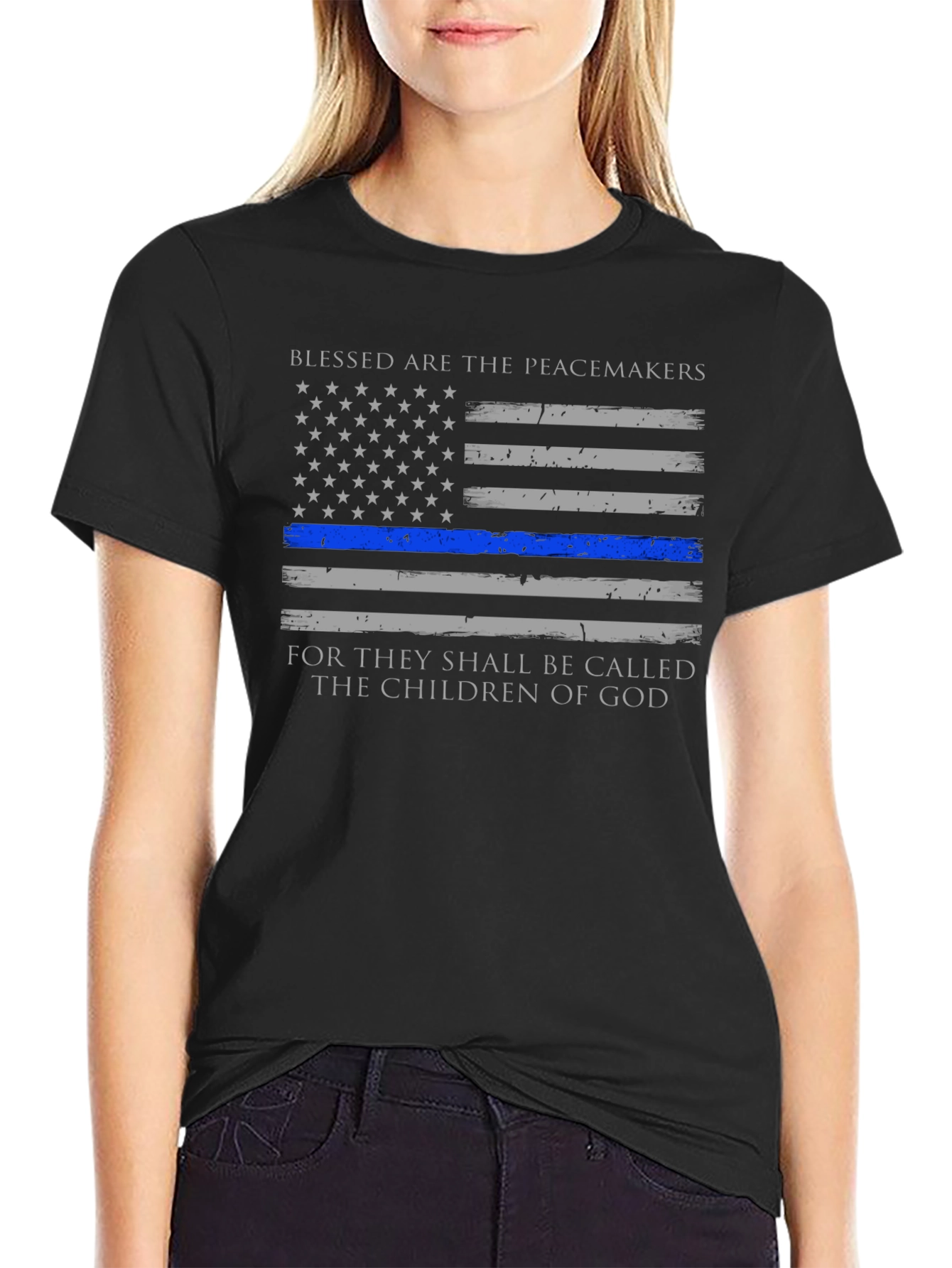 Blessed are the Peacemakers Thin Blue Line T-Shirt