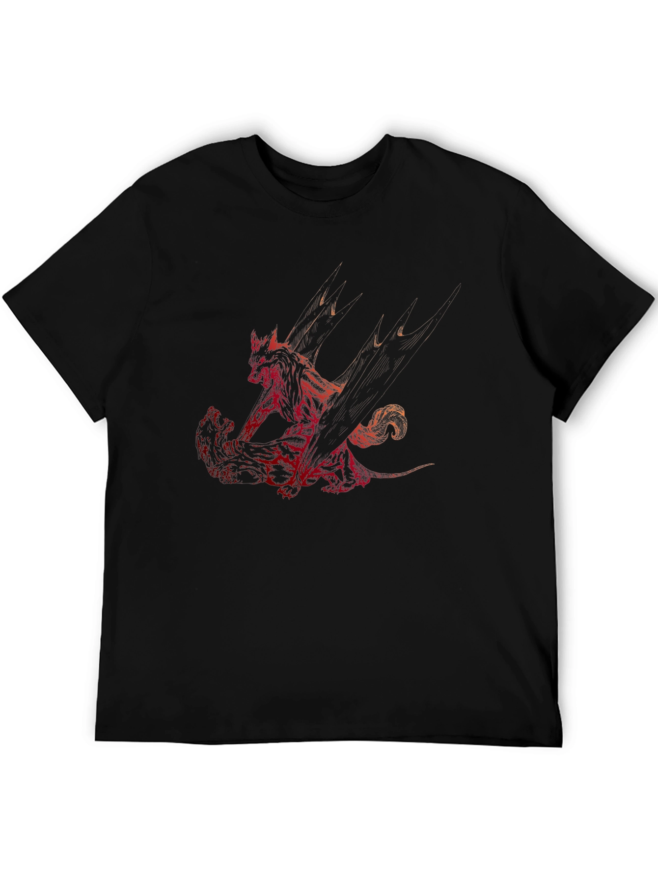 Red Dragon Print Black T-Shirt