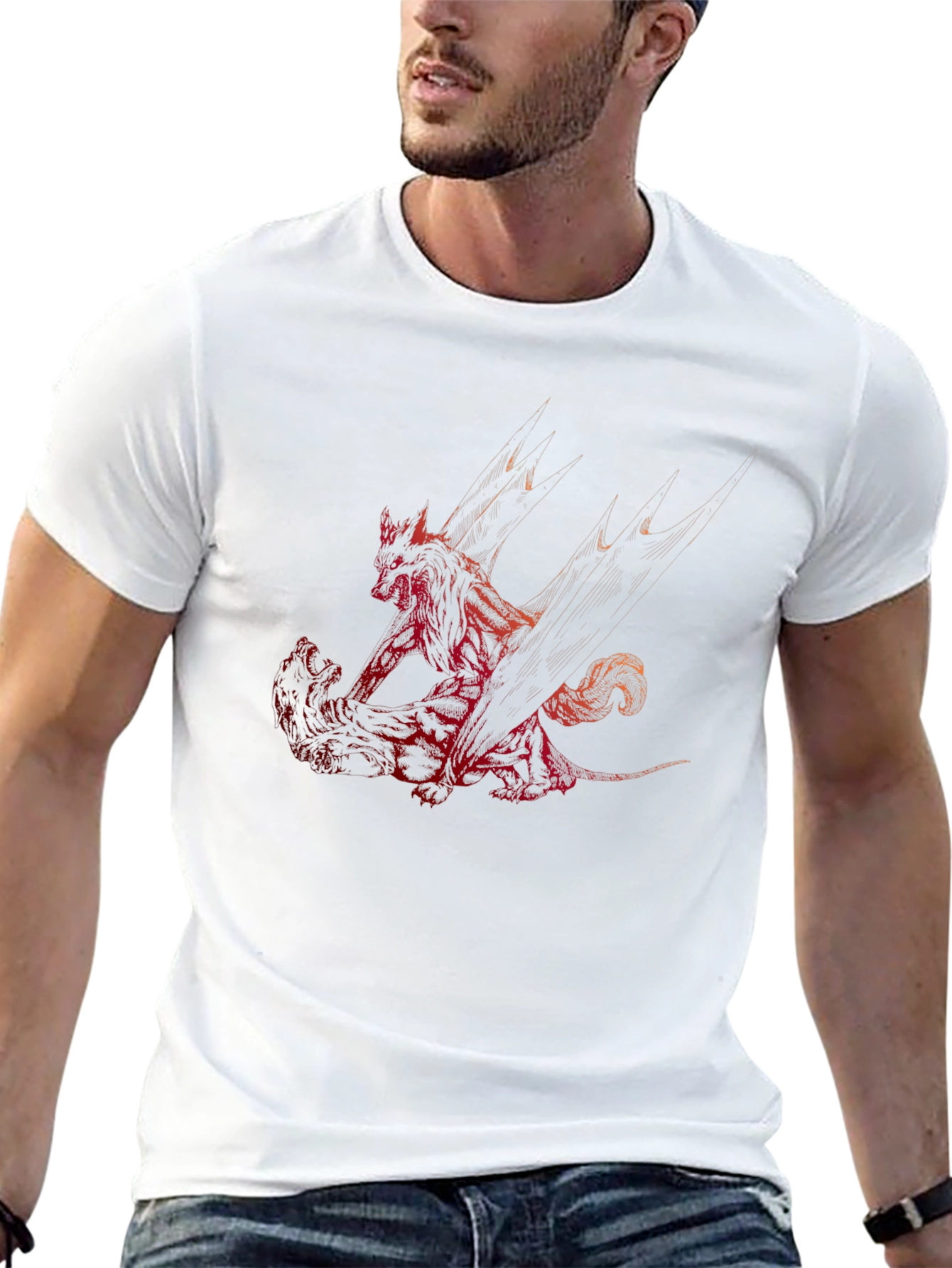 Red Dragon Print Black T-Shirt