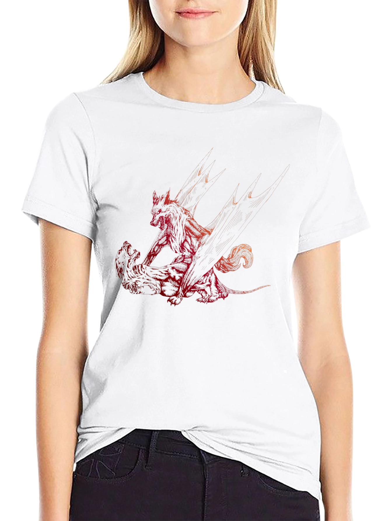 Red Dragon Print Black T-Shirt