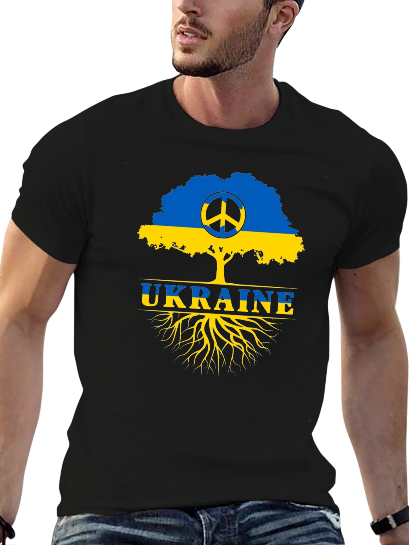 Ukraine Peace Tree Black T-Shirt