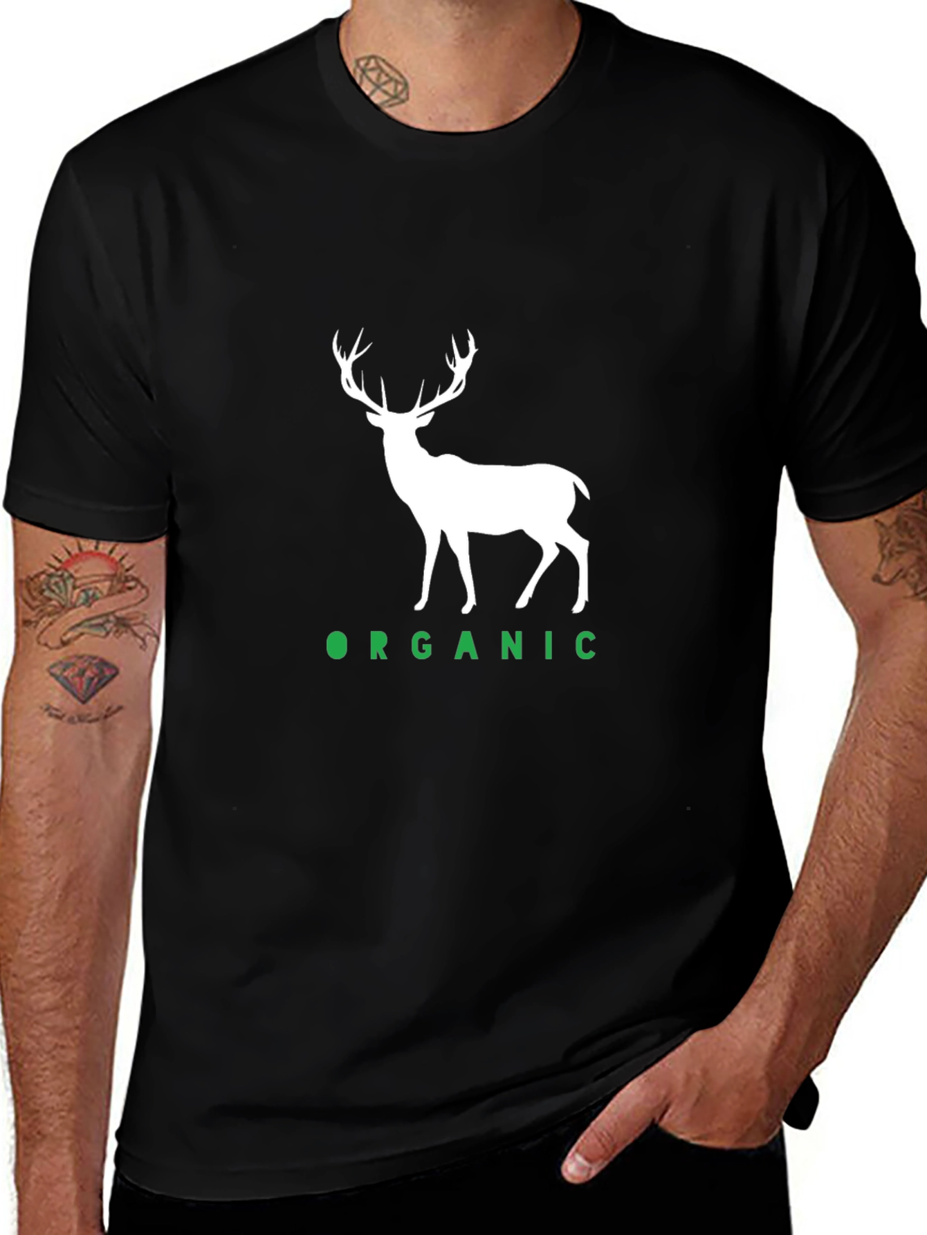 Organic Deer Graphic Tee - Black Cotton T-Shirt
