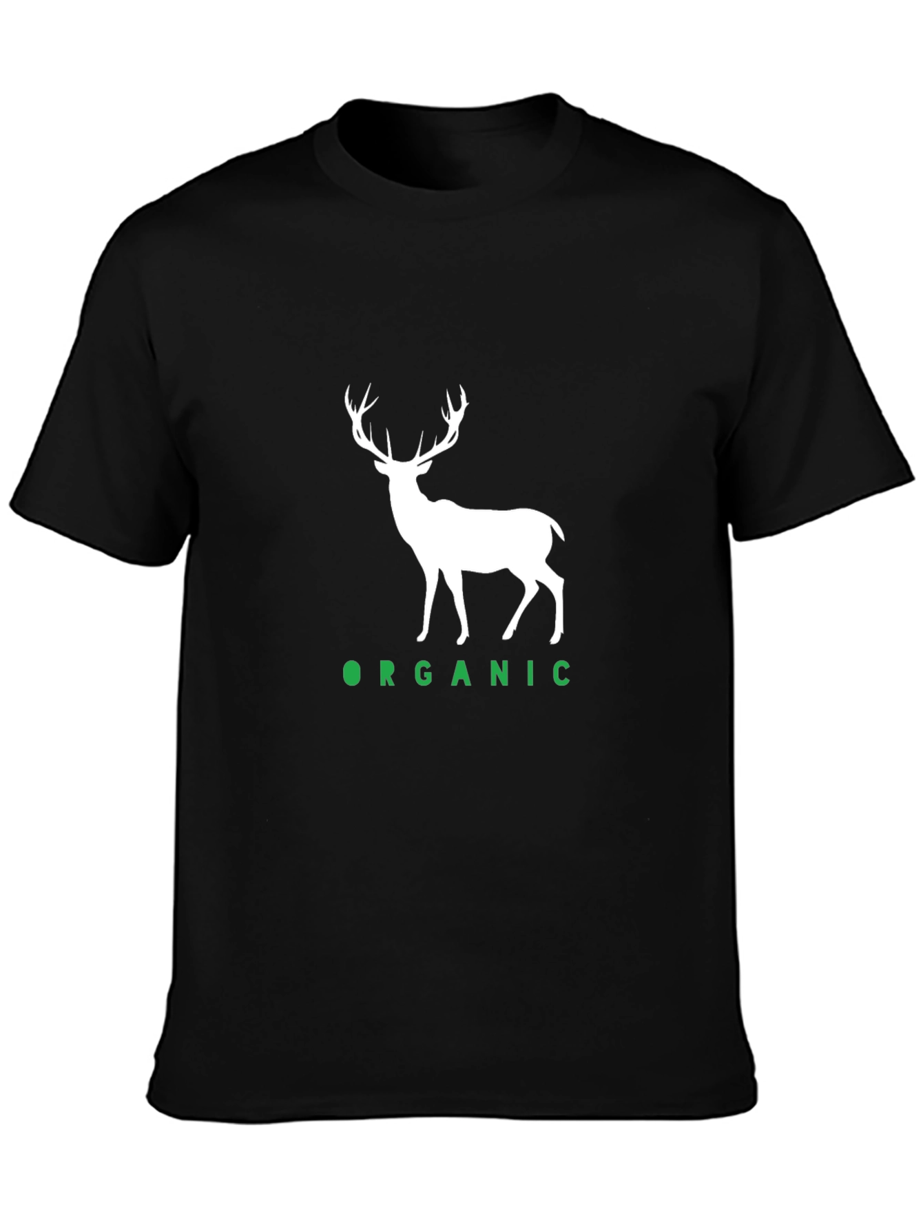 Organic Deer Graphic Tee - Black Cotton T-Shirt