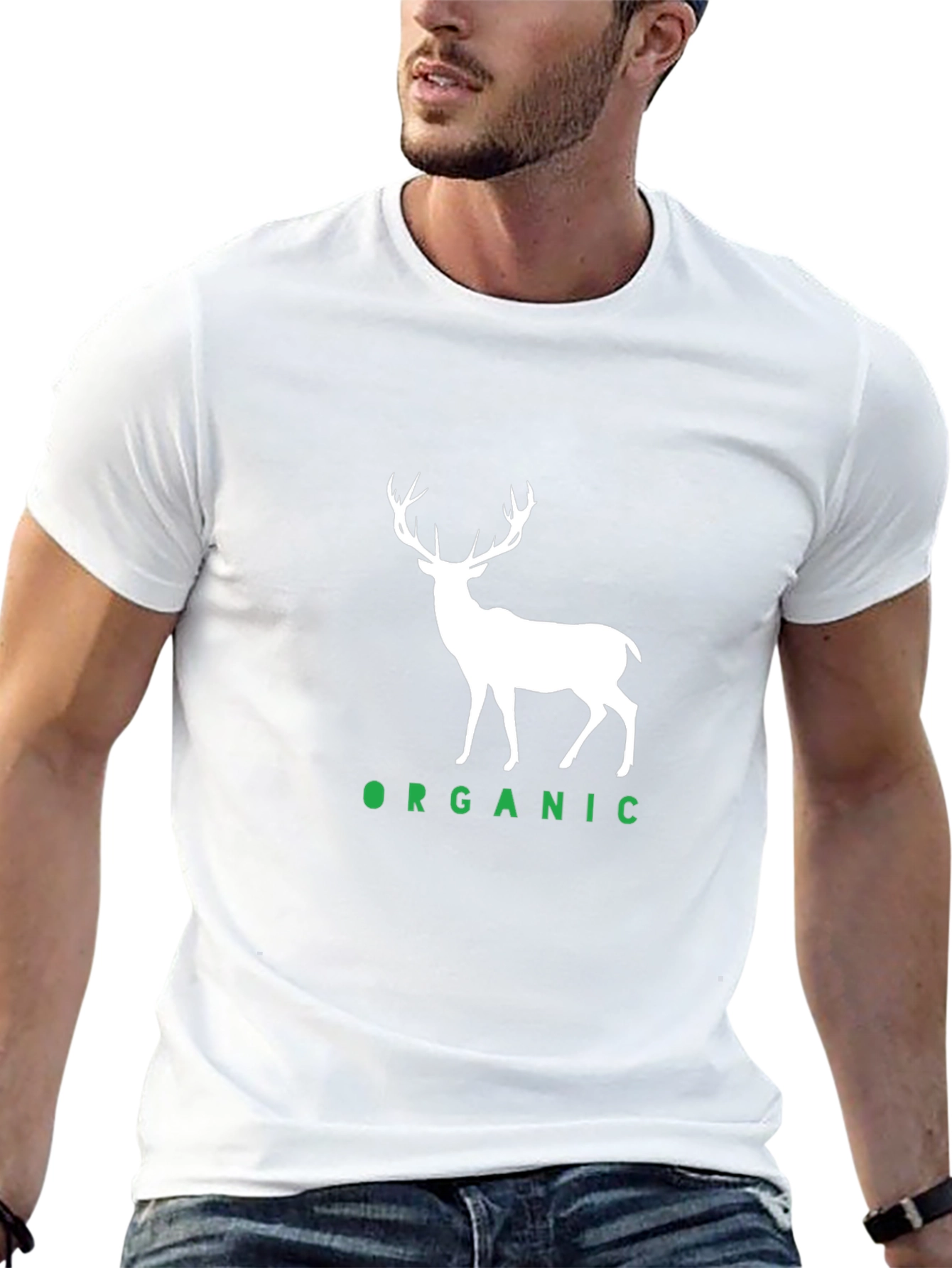 Organic Deer Graphic Tee - Black Cotton T-Shirt