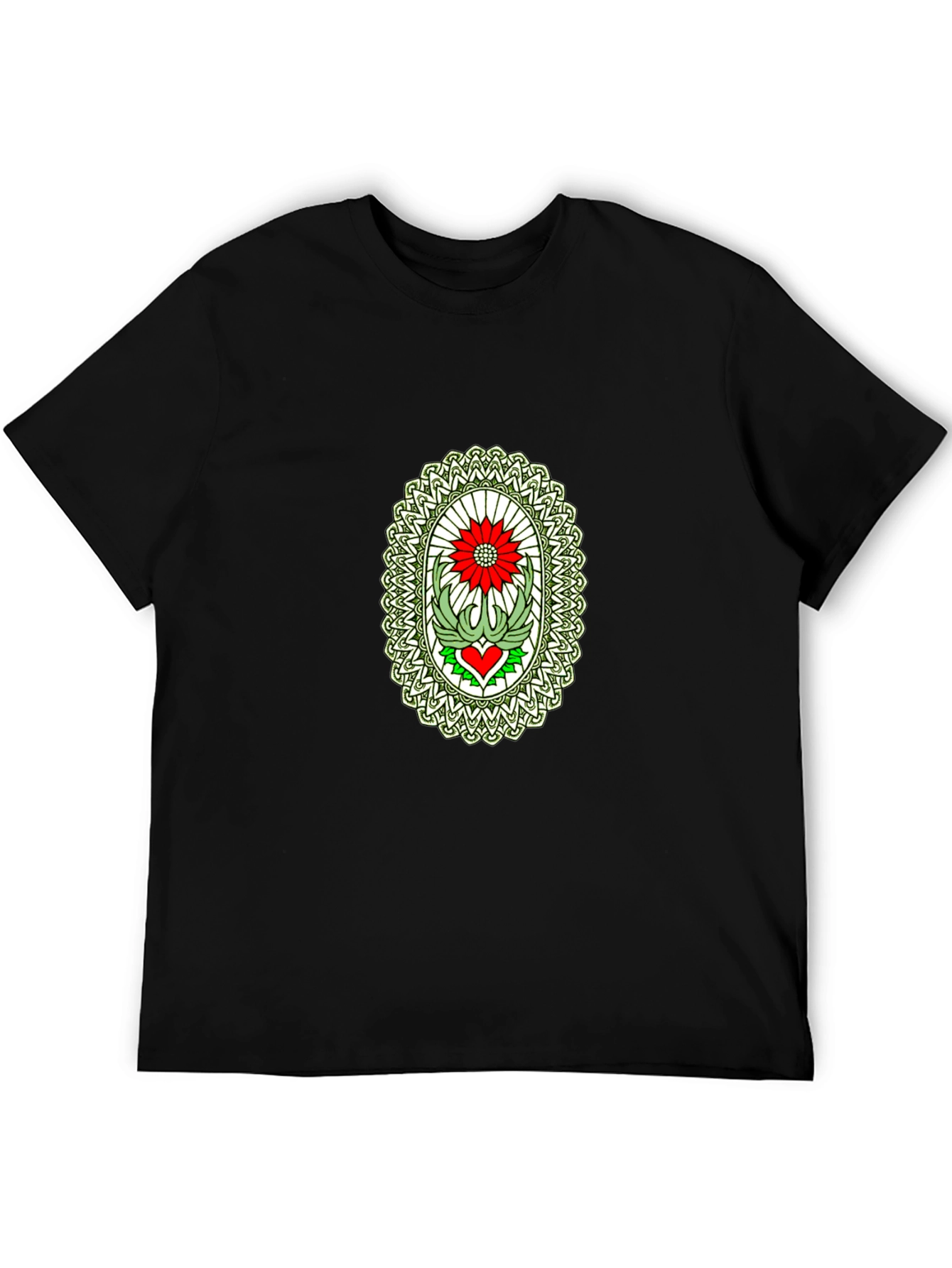Black T-Shirt with Flower Heart Graphic