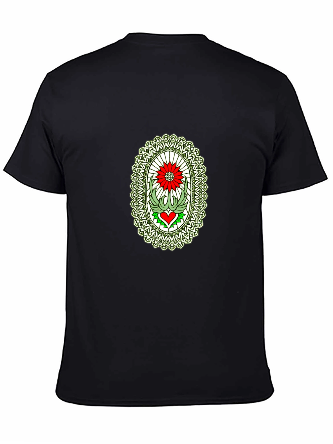 Black T-Shirt with Flower Heart Graphic