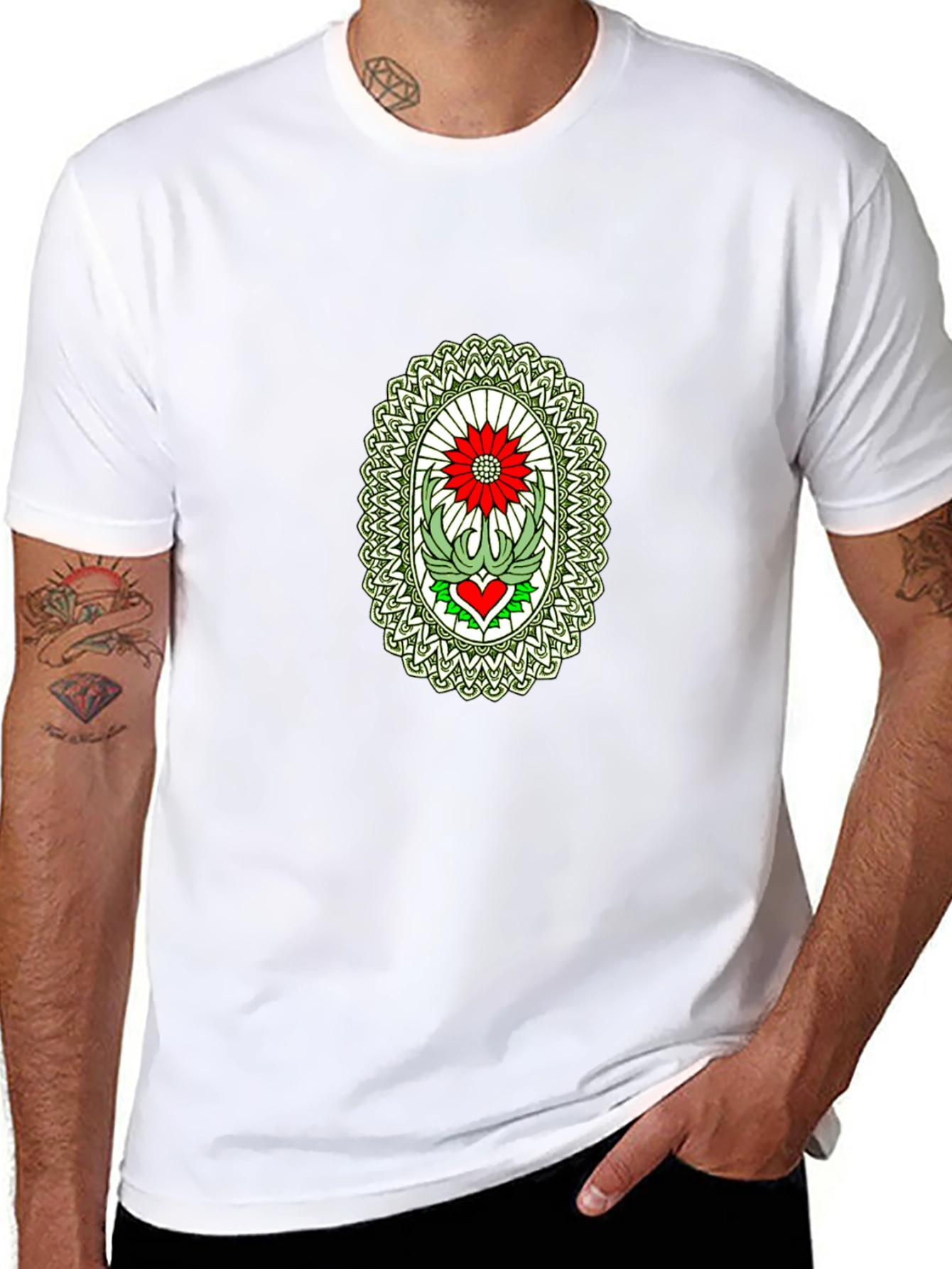 Black T-Shirt with Flower Heart Graphic