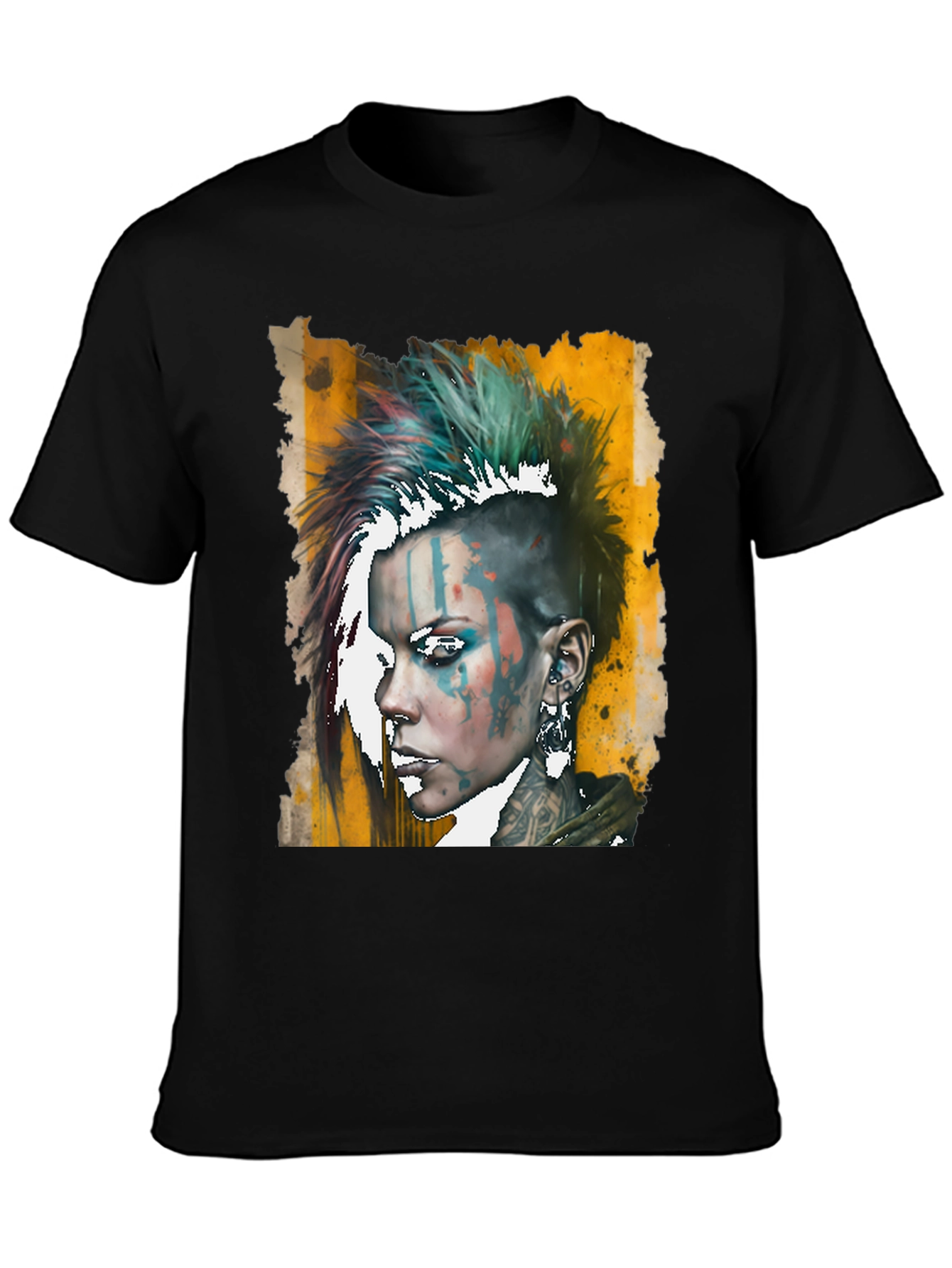 Edgy Punk Woman Graphic Tee - Black