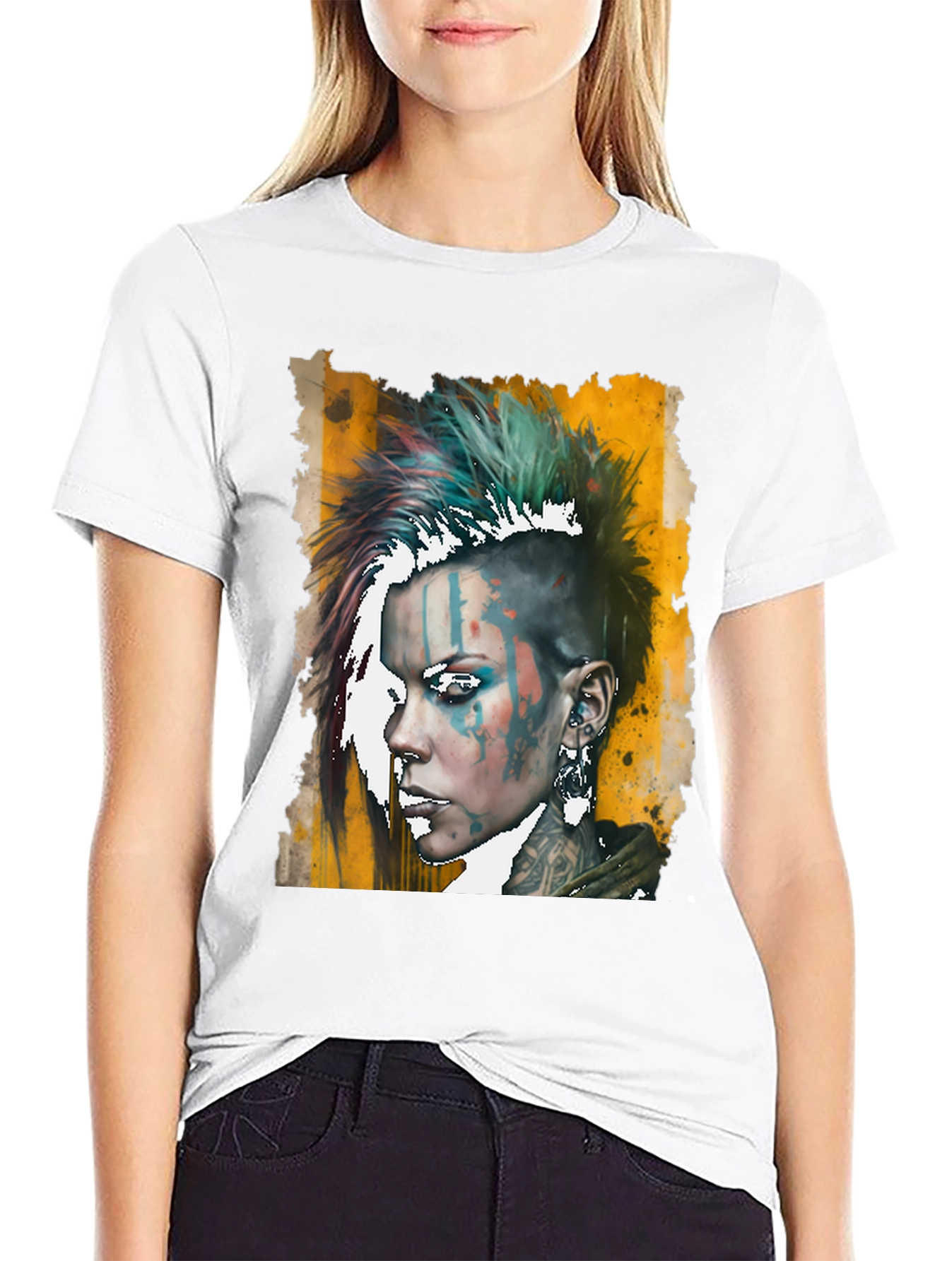 Edgy Punk Woman Graphic Tee - Black