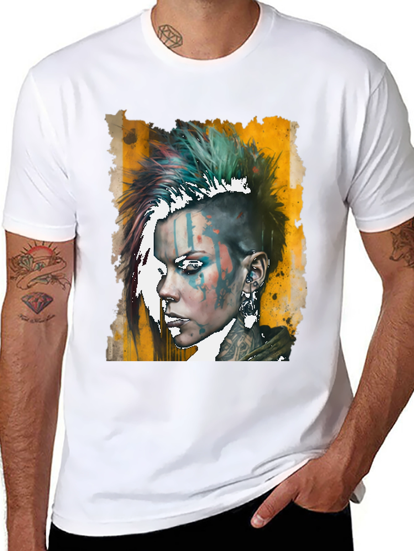 Edgy Punk Woman Graphic Tee - Black