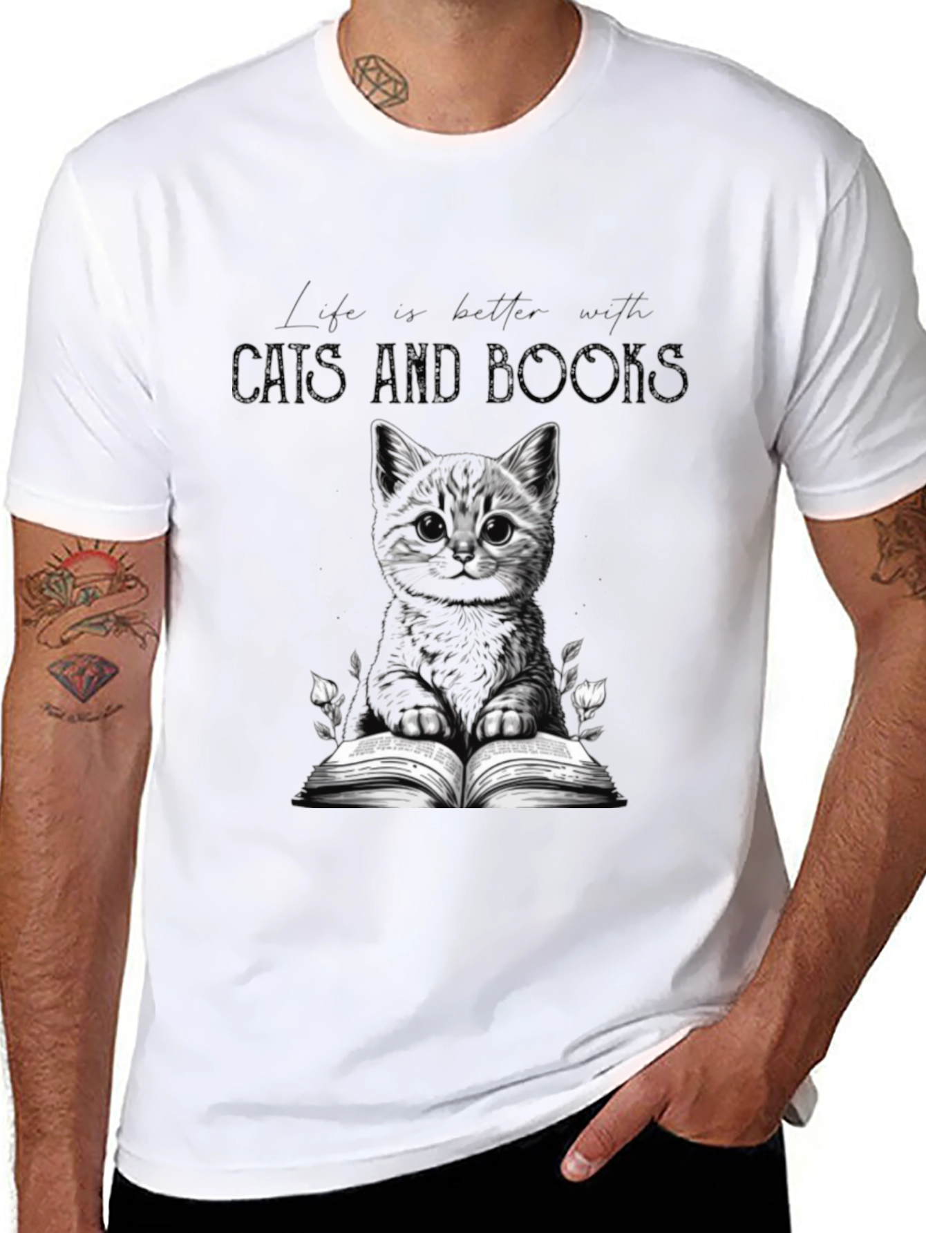 Cats and Books Black Graphic Tee