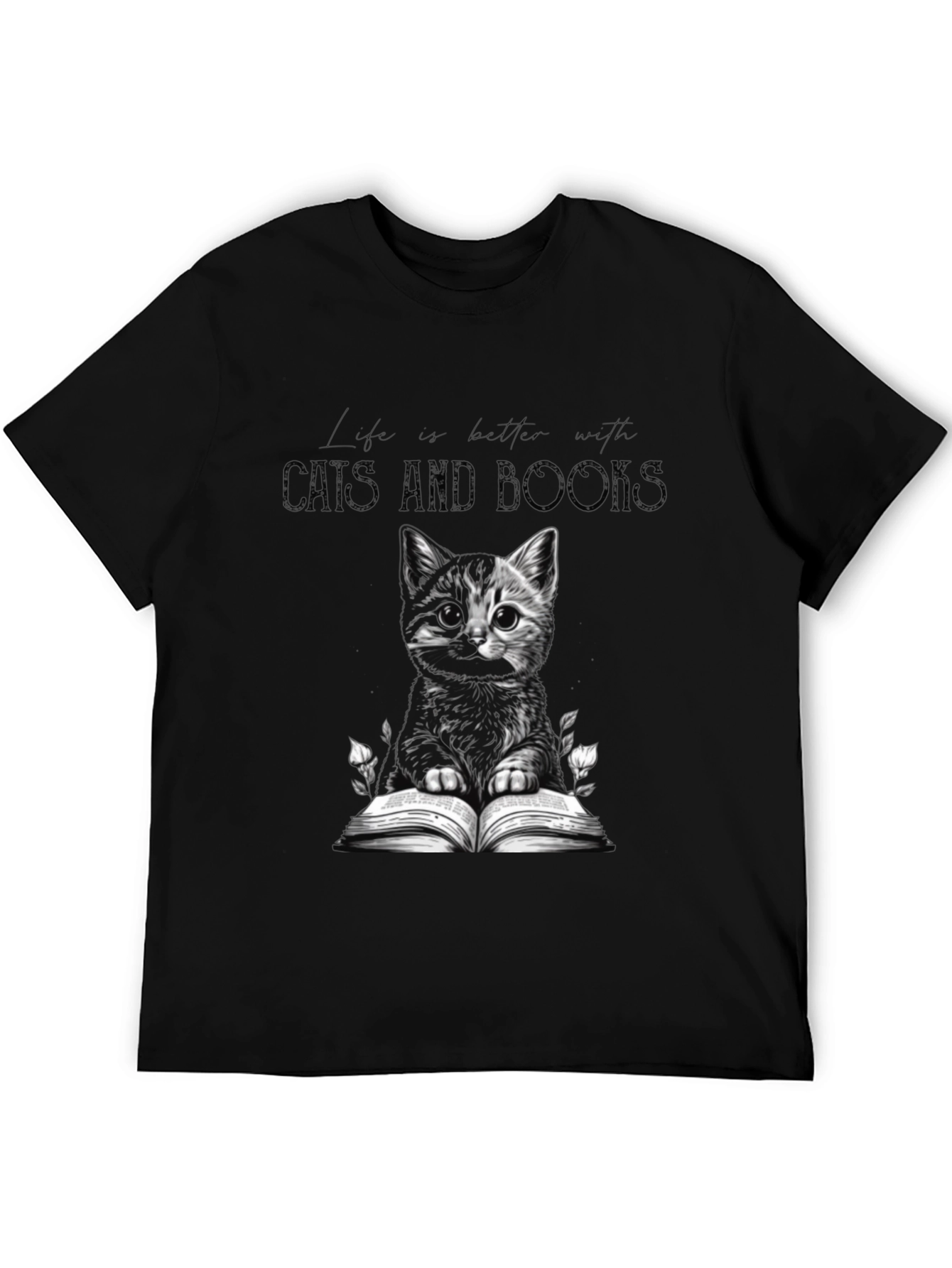 Cats and Books Black Graphic Tee
