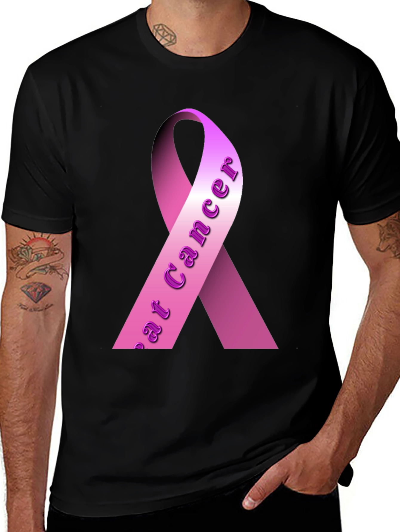 Pink Ribbon Breast Cancer Awareness Black T-Shirt