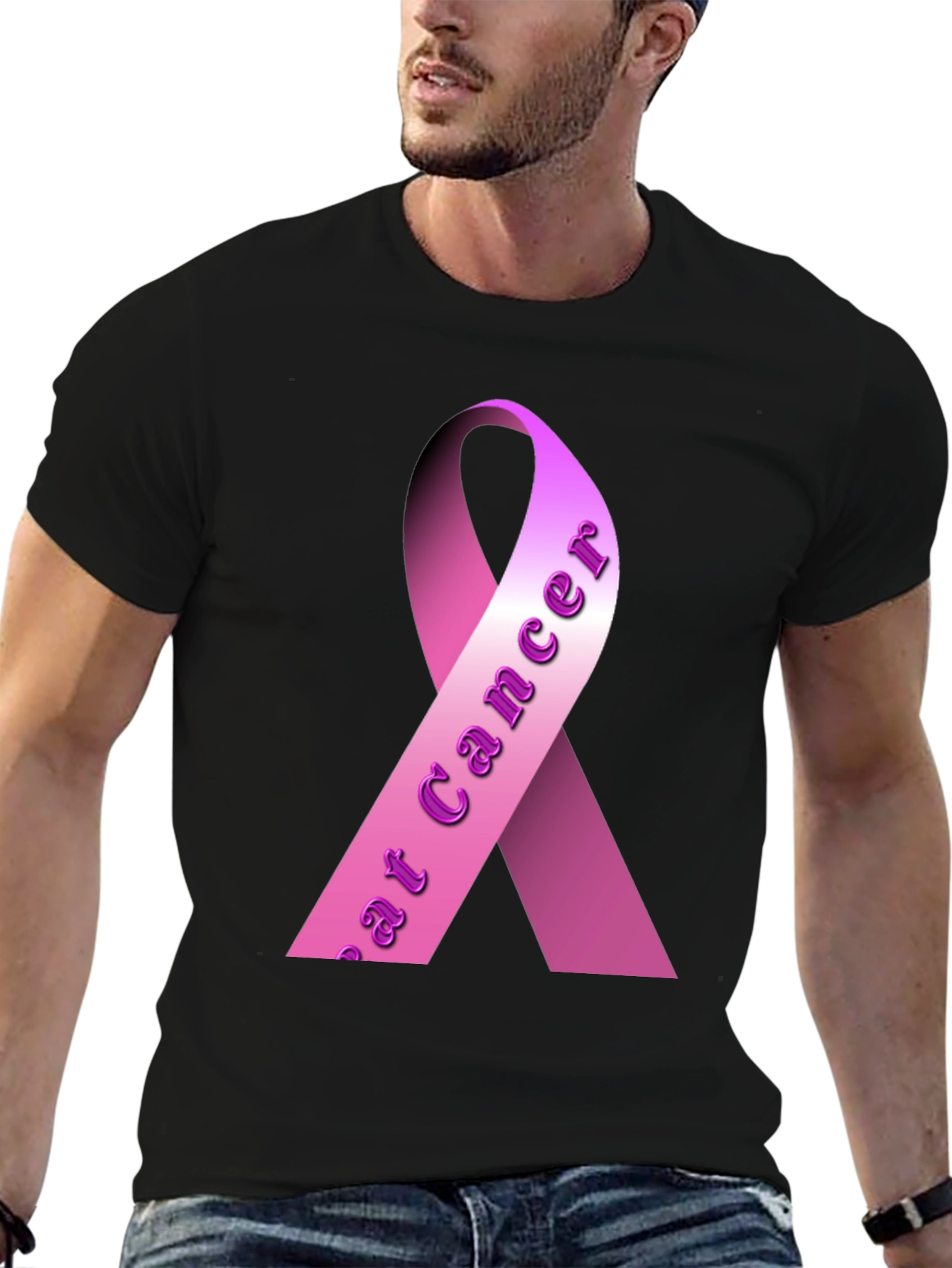 Pink Ribbon Breast Cancer Awareness Black T-Shirt