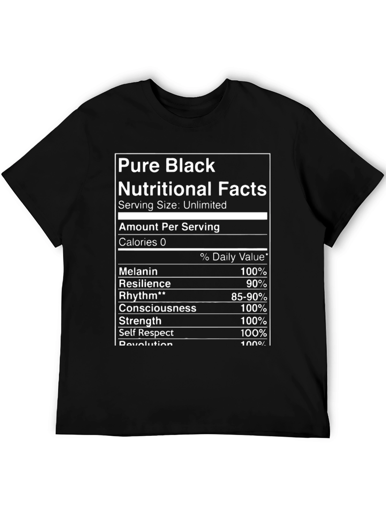 Pure Black Nutritional Facts Graphic T-Shirt