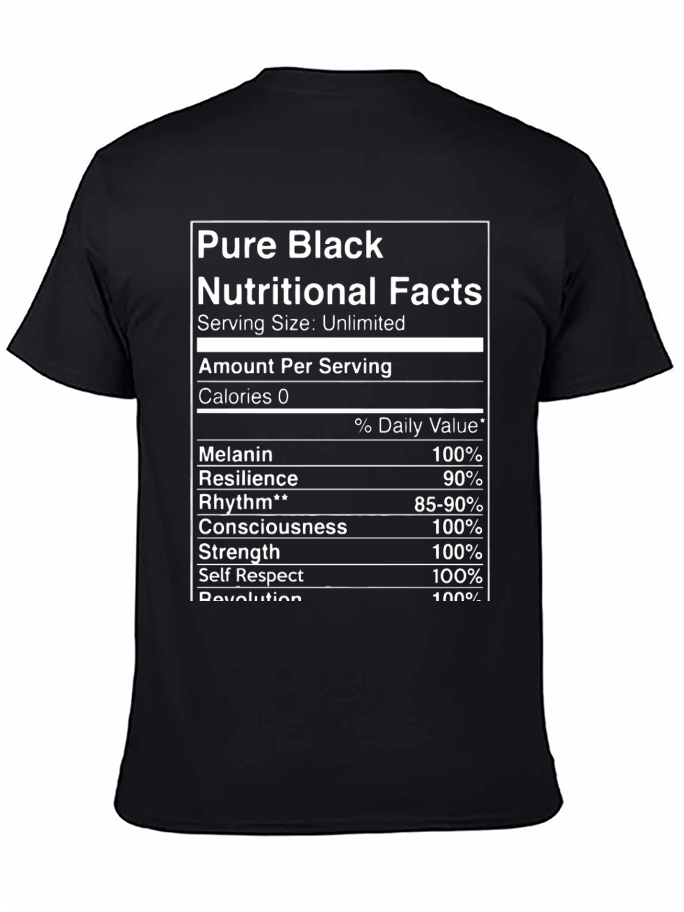 Pure Black Nutritional Facts Graphic T-Shirt