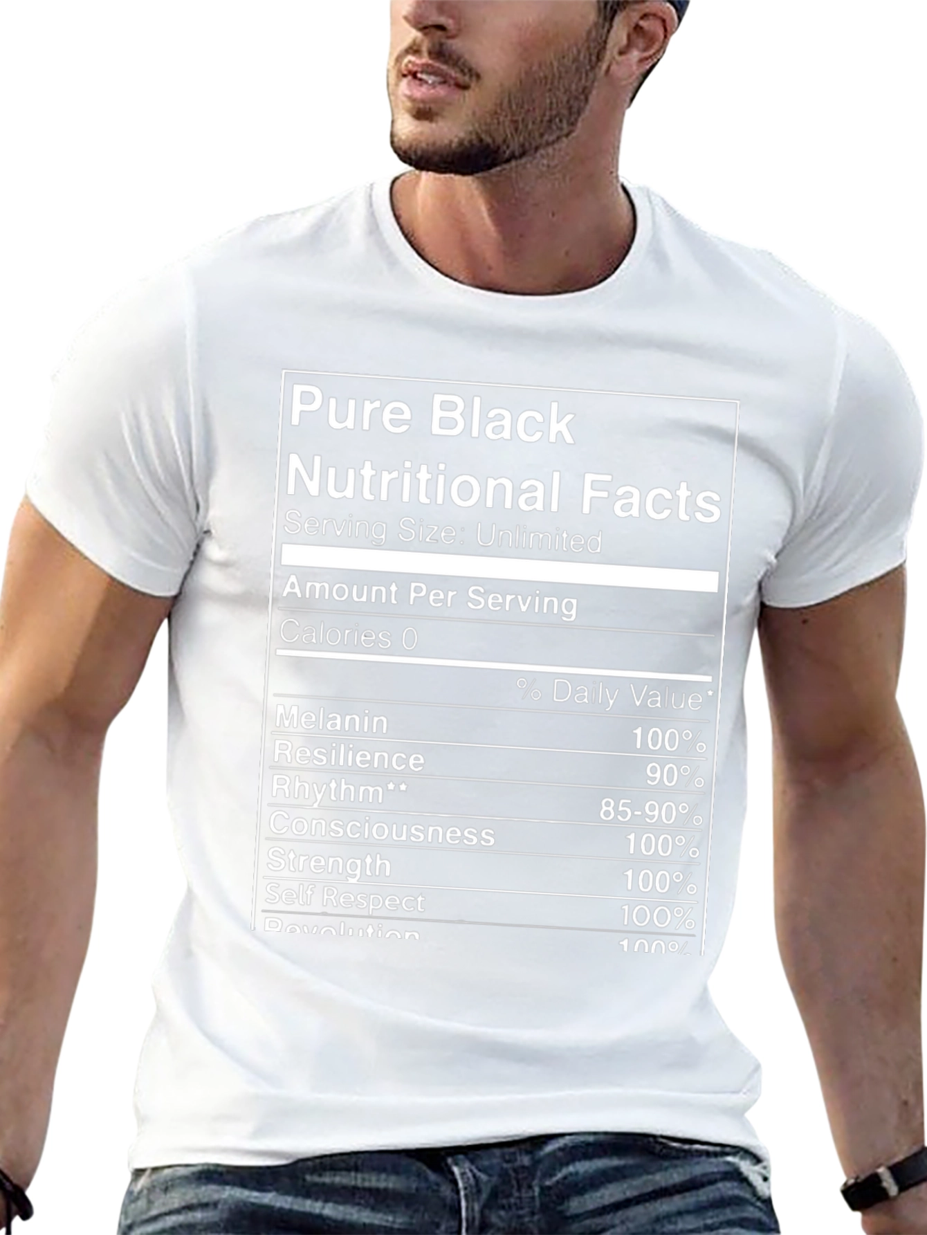 Pure Black Nutritional Facts Graphic T-Shirt