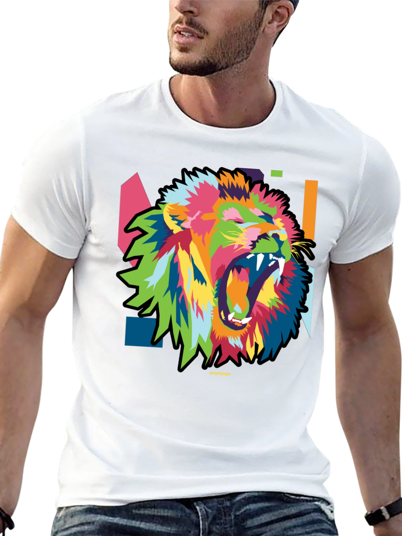 Bold Lion Graphic Print Mens Black T-Shirt