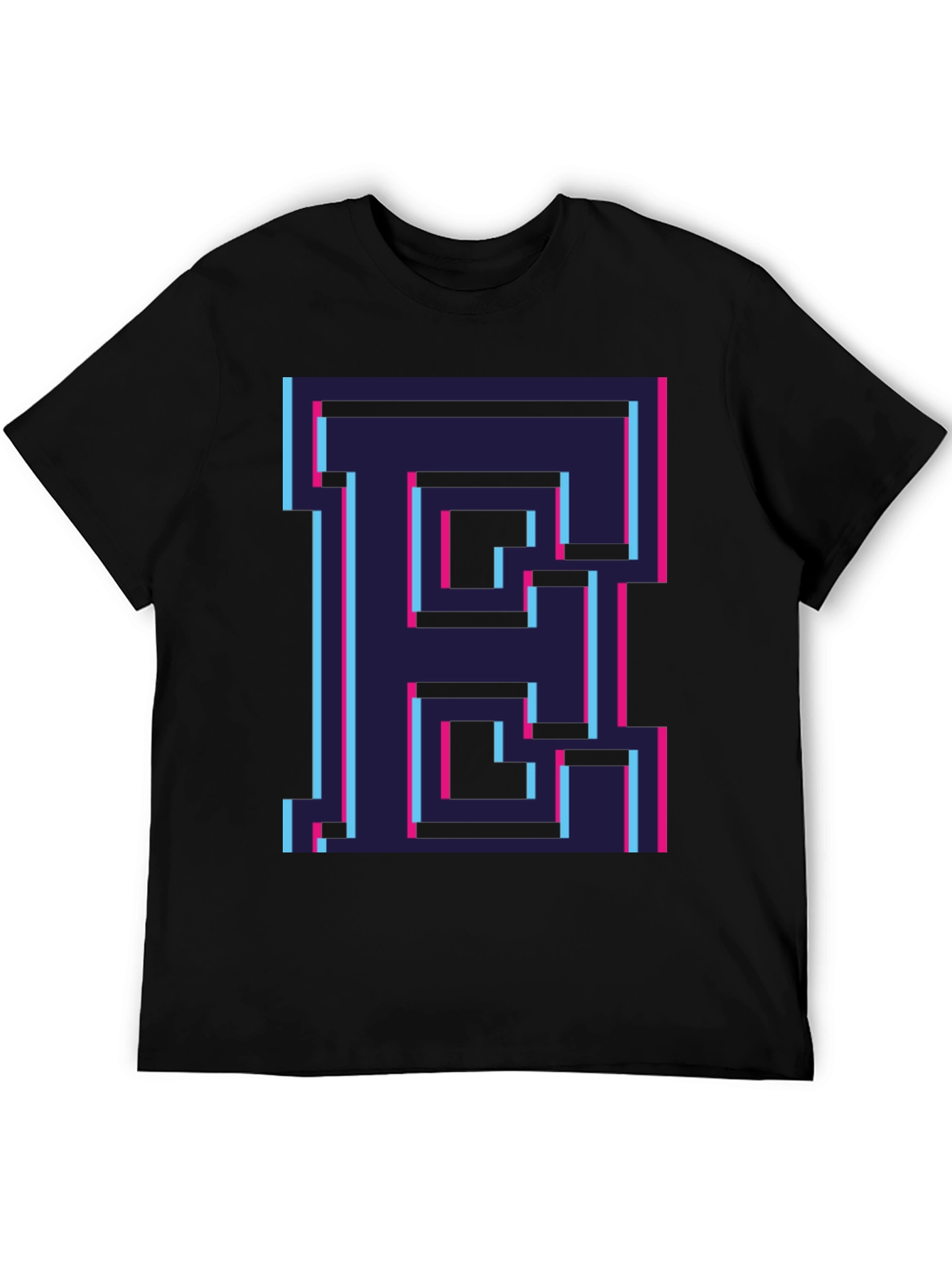 Retro Pixel Letter E Graphic Tee - Black