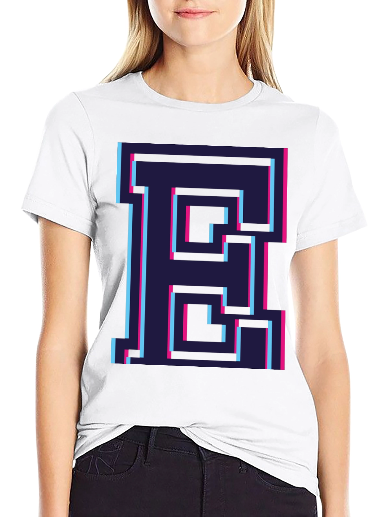 Retro Pixel Letter E Graphic Tee - Black