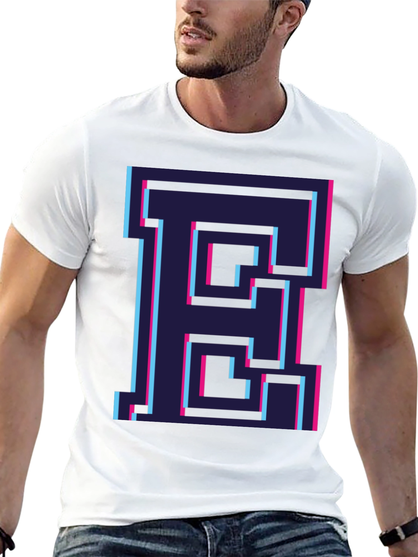 Retro Pixel Letter E Graphic Tee - Black