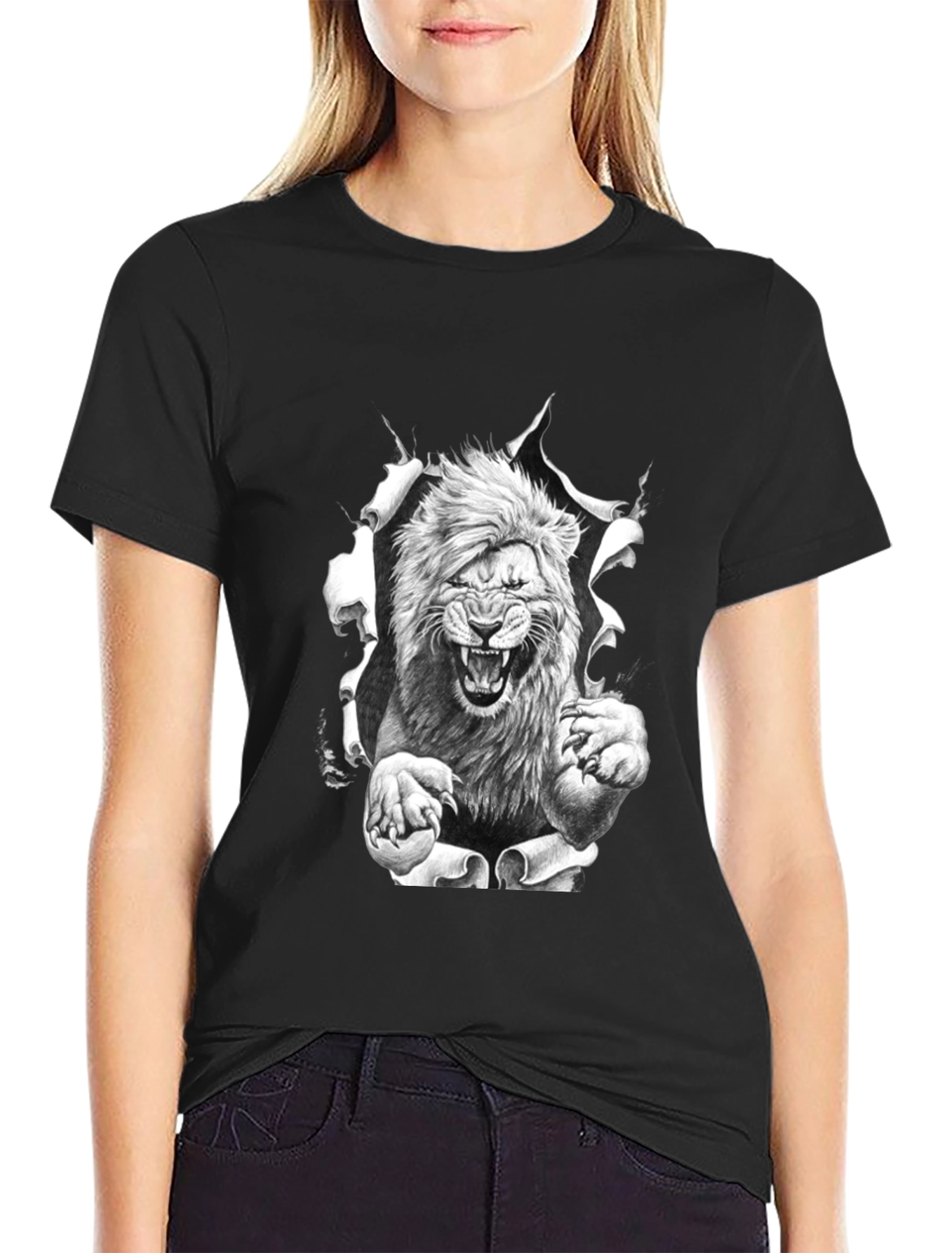 Lion Graphic Print Black Tee