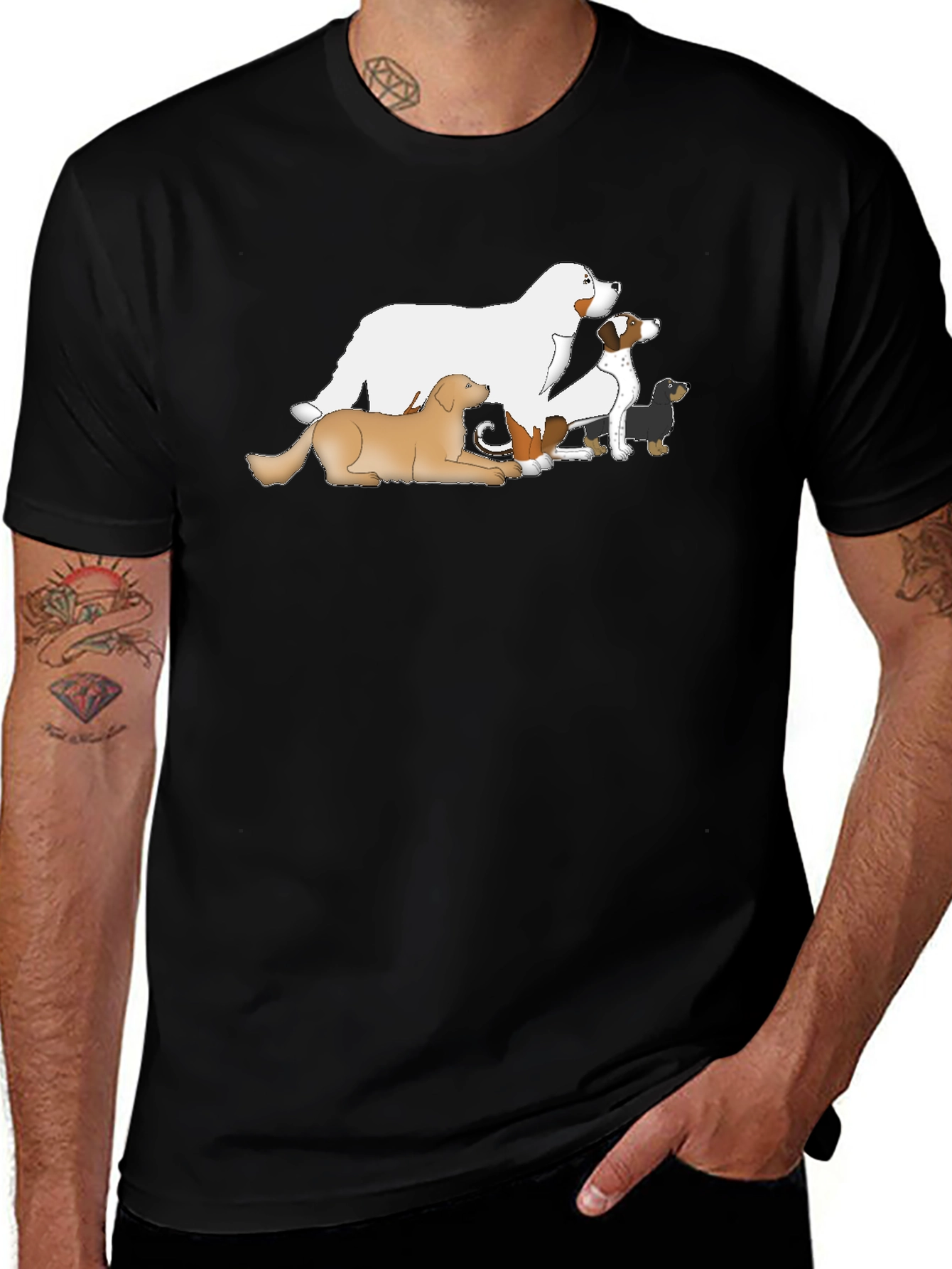 Dog Breed Cartoon T-Shirt - Black