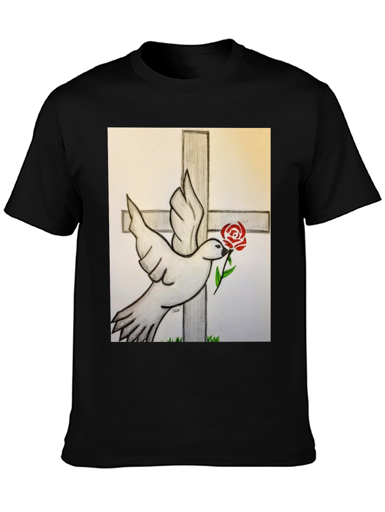 Dove and Rose Graphic Tee - Black