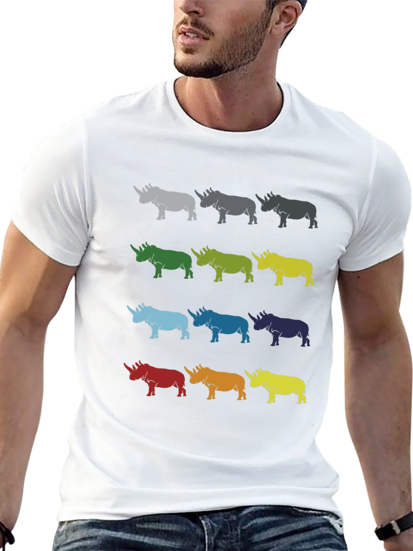 Colorful Rhino Pattern T-Shirt
