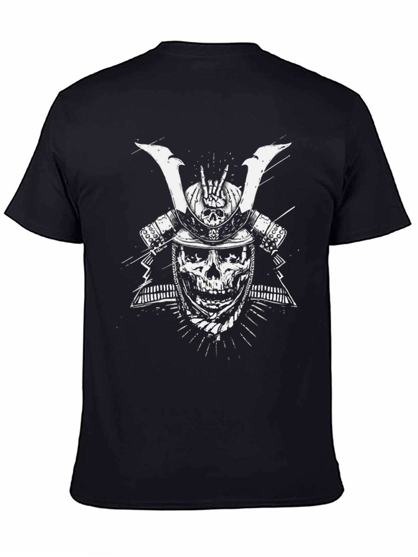 Skull Samurai Graphic Tee - Black Cotton T-Shirt