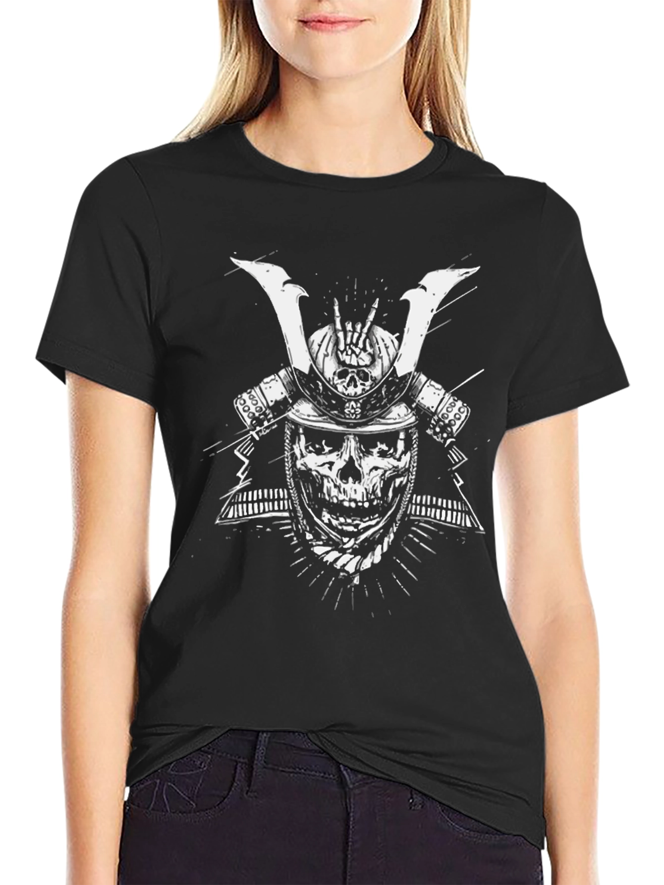 Skull Samurai Graphic Tee - Black Cotton T-Shirt
