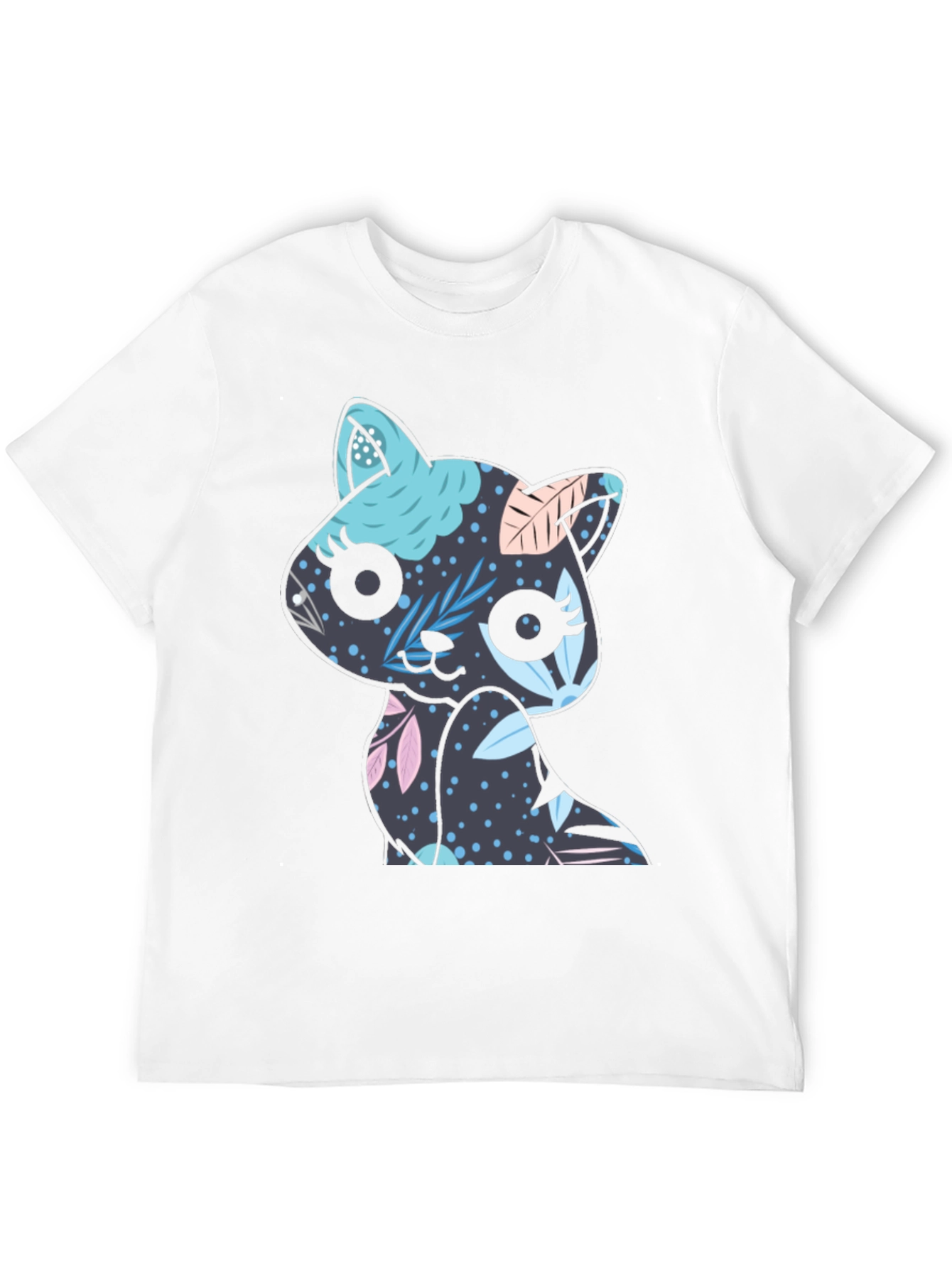 Floral Cat T-Shirt - Black Cute Kitty Tee