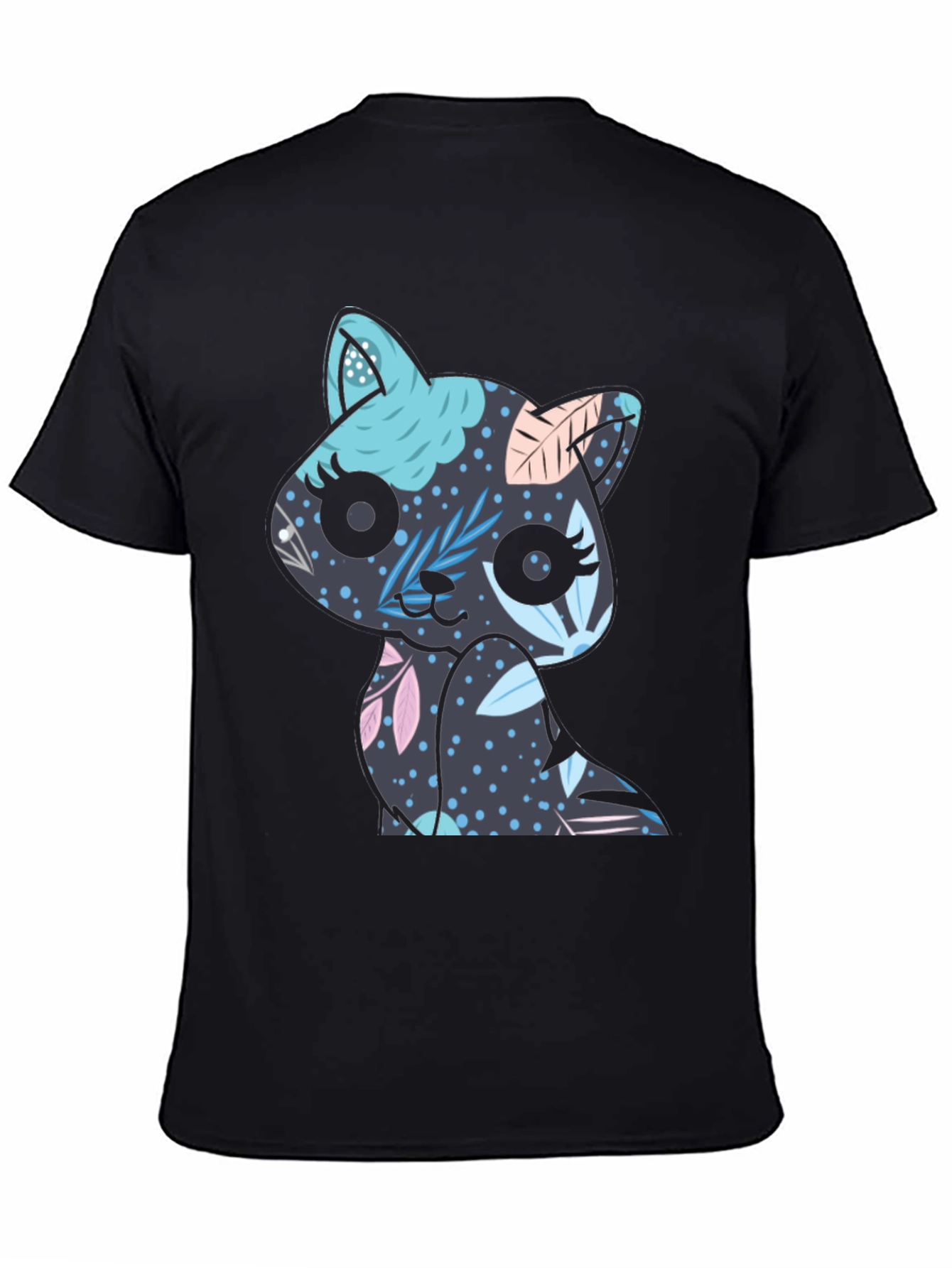 Floral Cat T-Shirt - Black Cute Kitty Tee