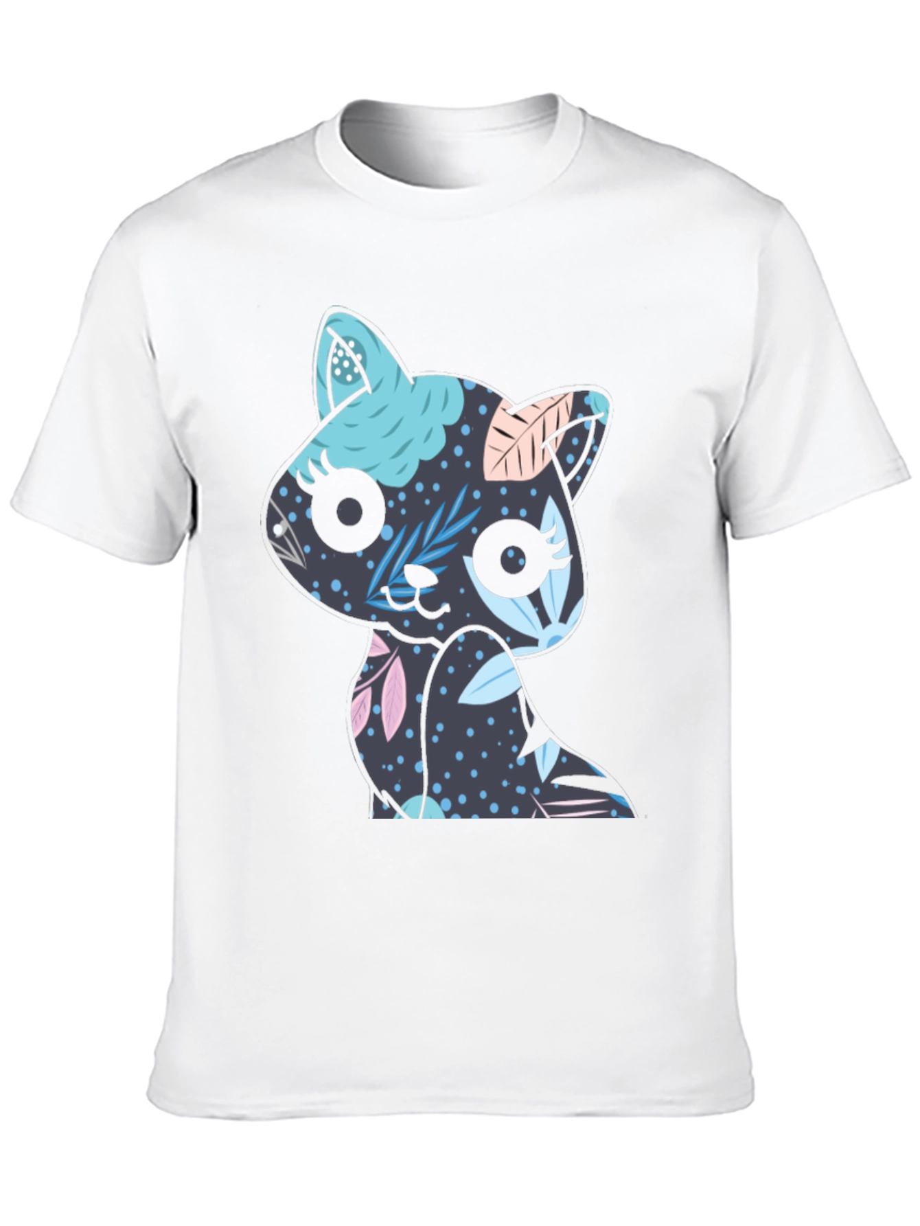 Floral Cat T-Shirt - Black Cute Kitty Tee