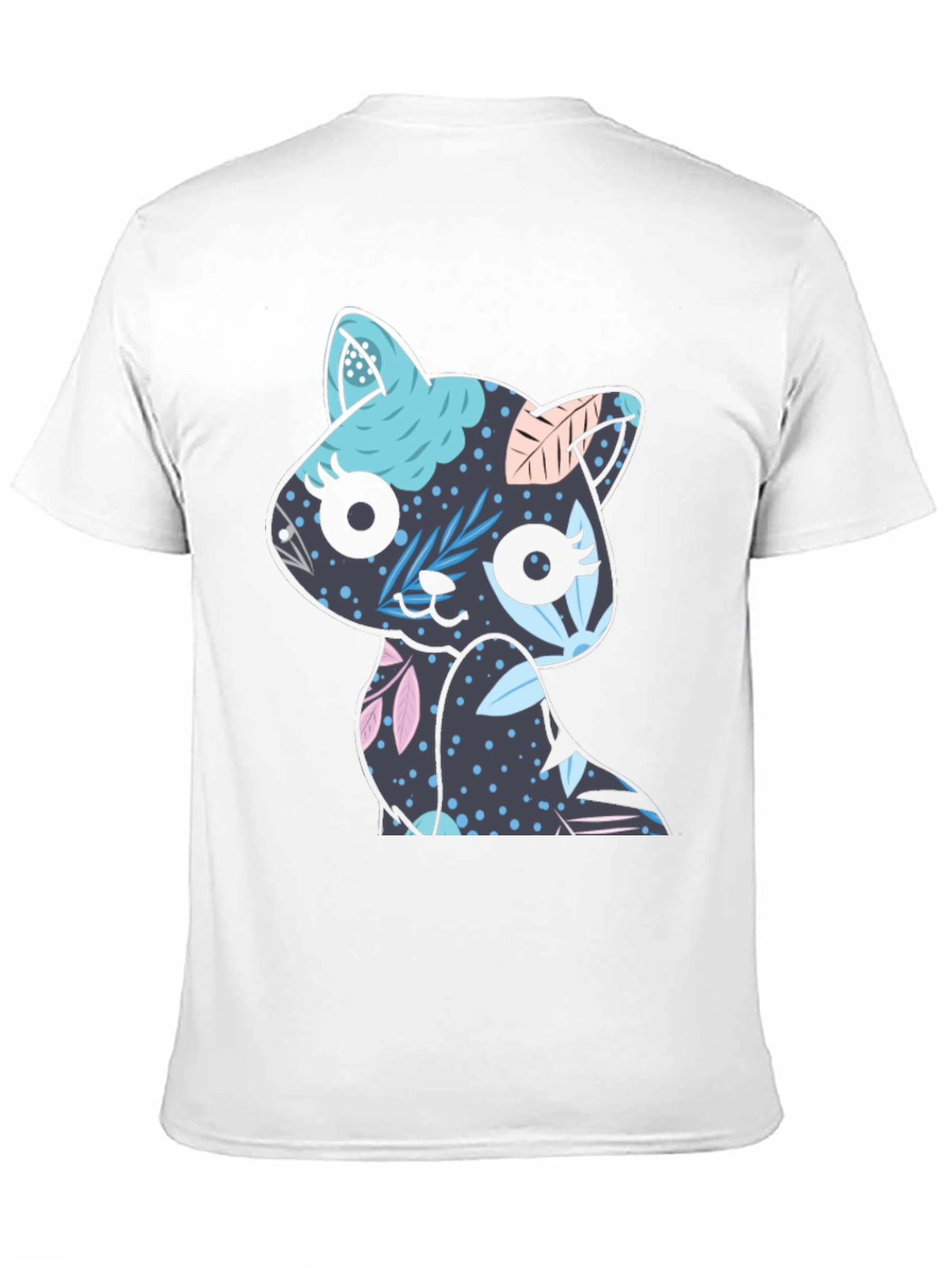 Floral Cat T-Shirt - Black Cute Kitty Tee