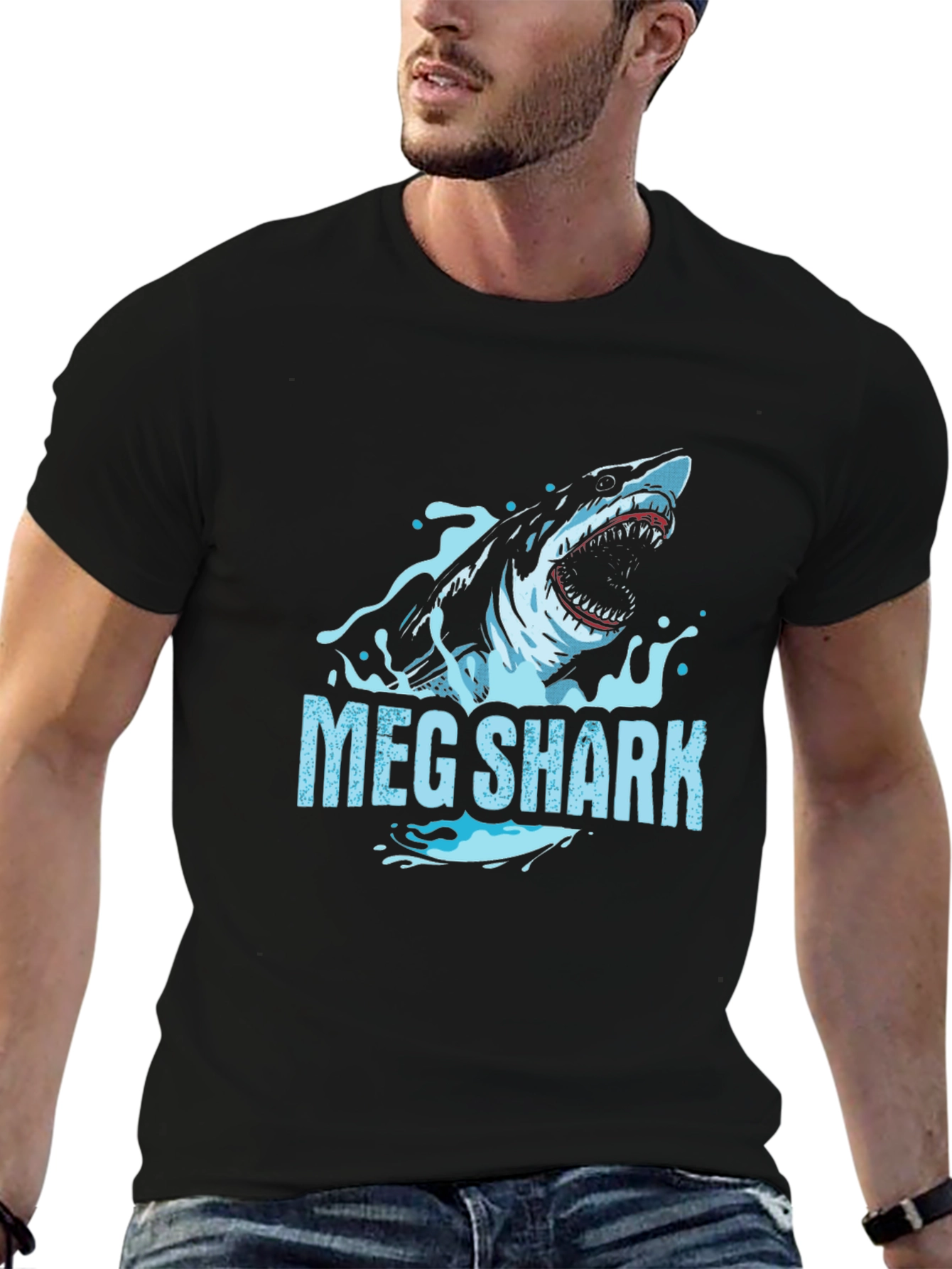 Meg Shark Graphic Tee - Black Cotton T-Shirt