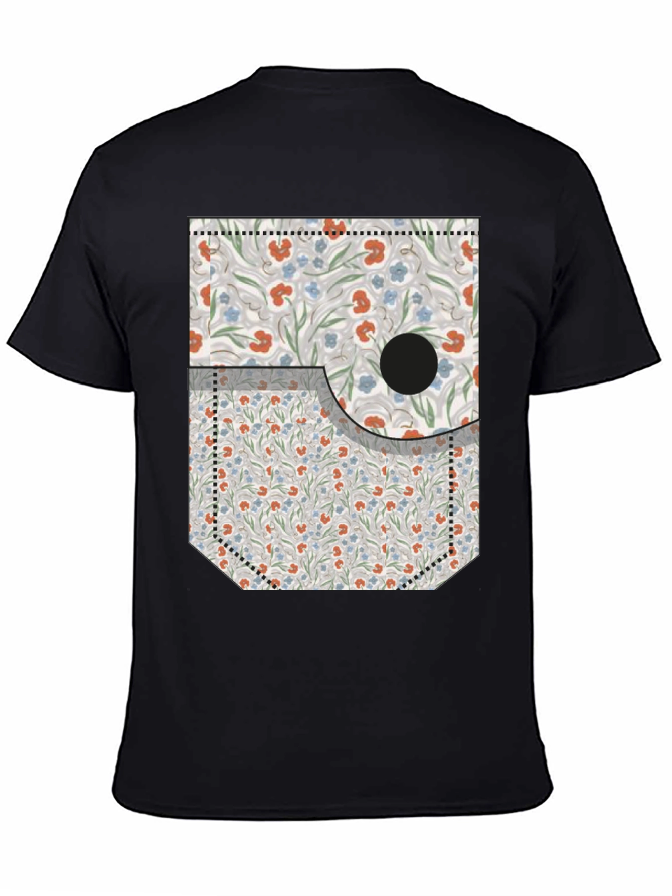 Floral Pocket Print Tee - Novelty Graphic T-Shirt