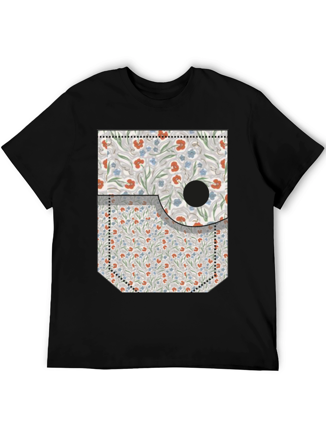 Floral Pocket Print Tee - Novelty Graphic T-Shirt
