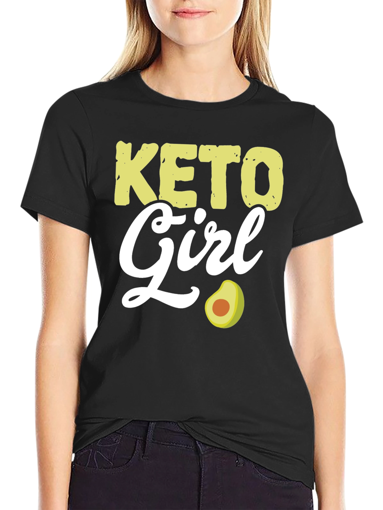 Keto Girl Avocado Graphic Tee - Black
