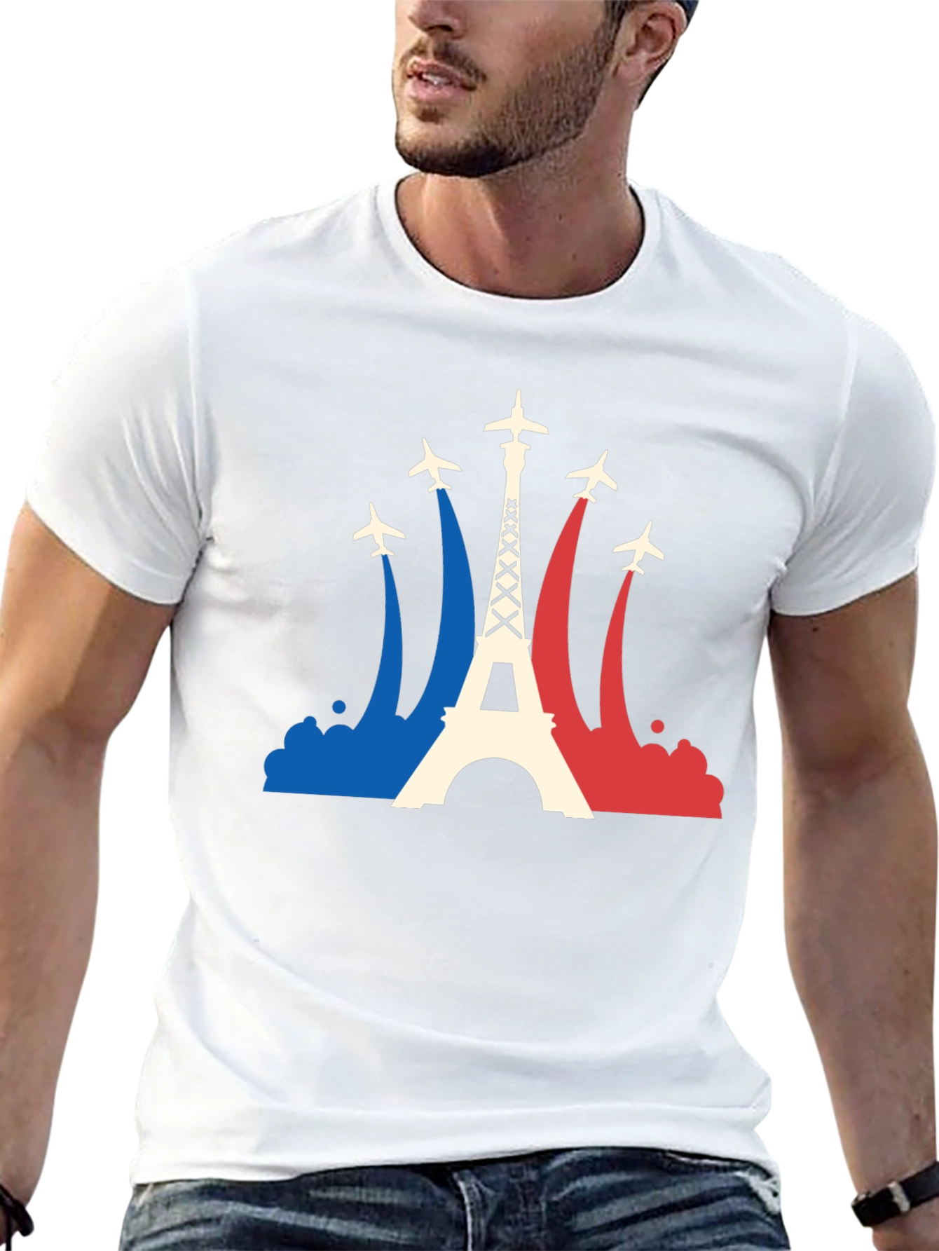 Paris Eiffel Tower Airplane T-Shirt - France Travel Tee