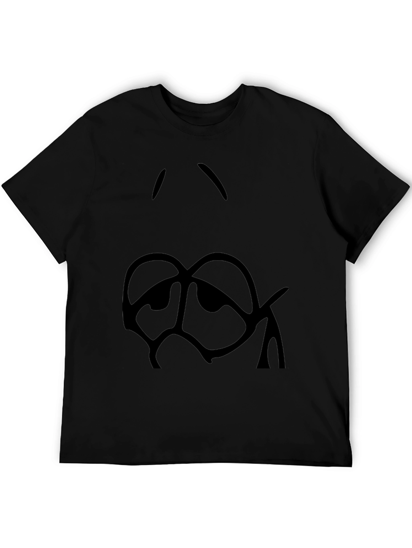 Sad Cartoon Face Black T-Shirt