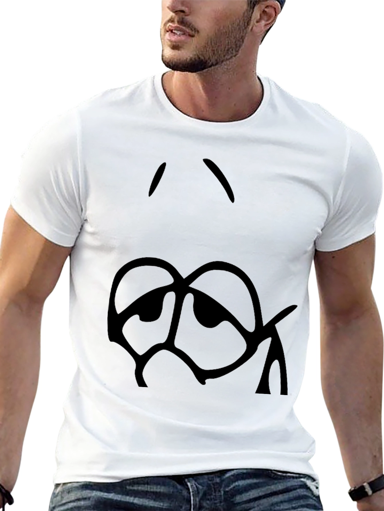 Sad Cartoon Face Black T-Shirt