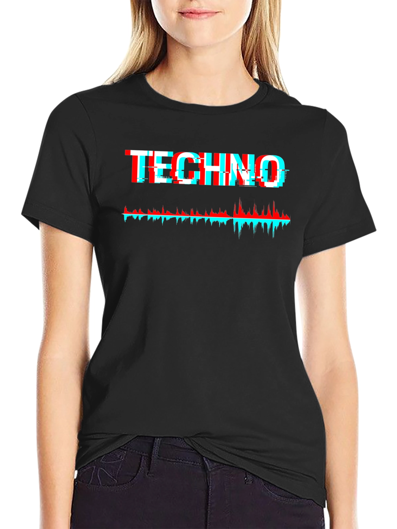 Techno Glitch Graphic Tee - Black