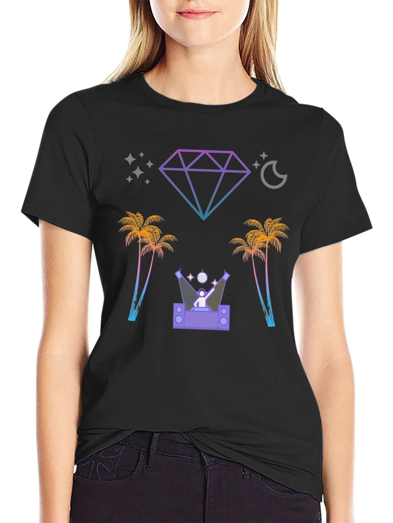 Retro Miami Nightlife Black Graphic Tee
